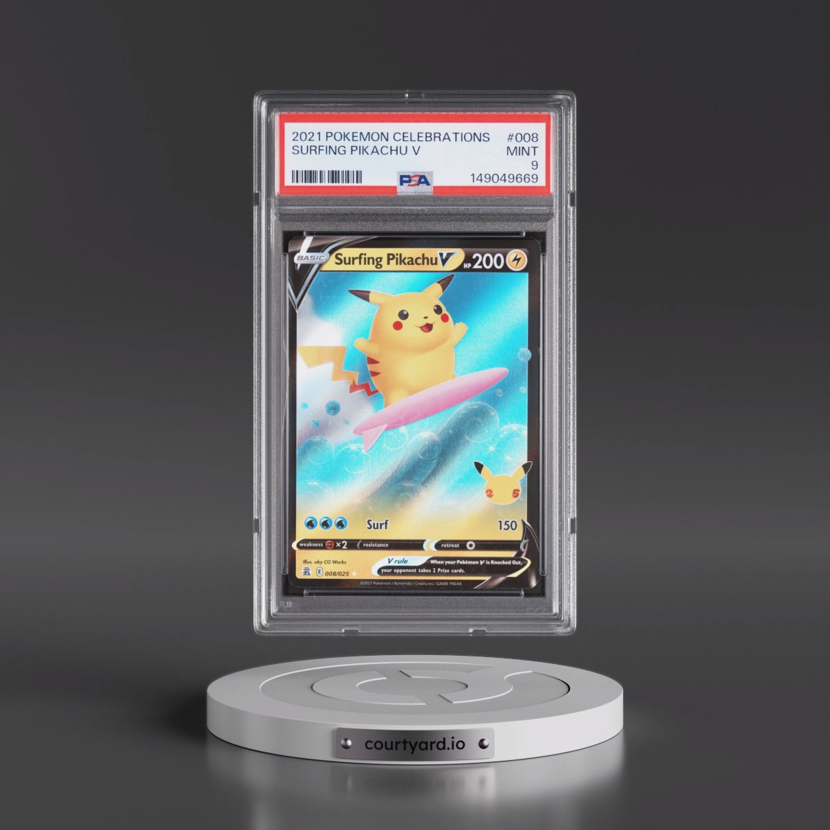 2021 Pokémon Celebrations #008 Surfing Pikachu V - Holo (PSA 9 MINT)