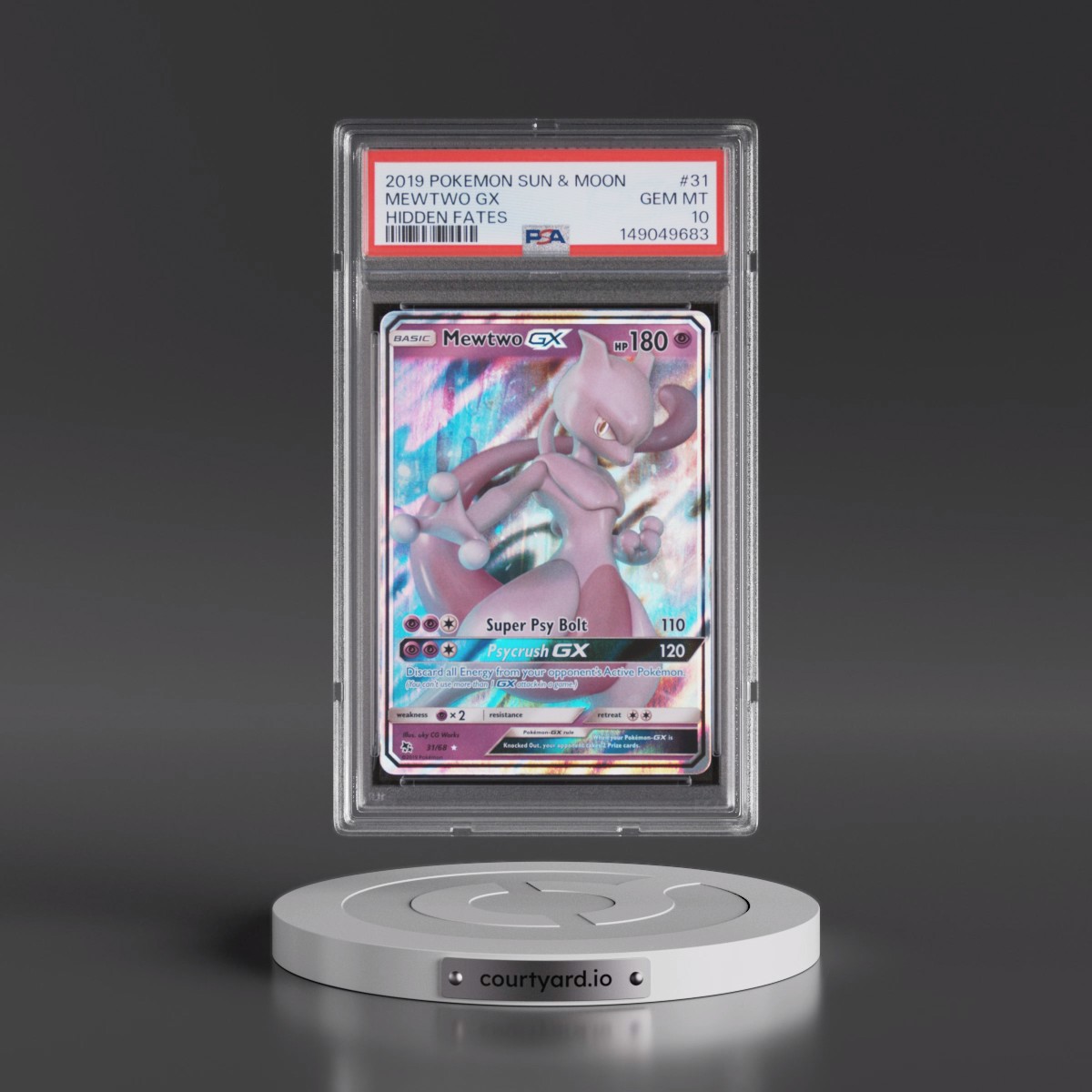 2019 Pokémon Sun & Moon Hidden Fates #31 Mewtwo GX - Holo (PSA 10 GEM MINT)