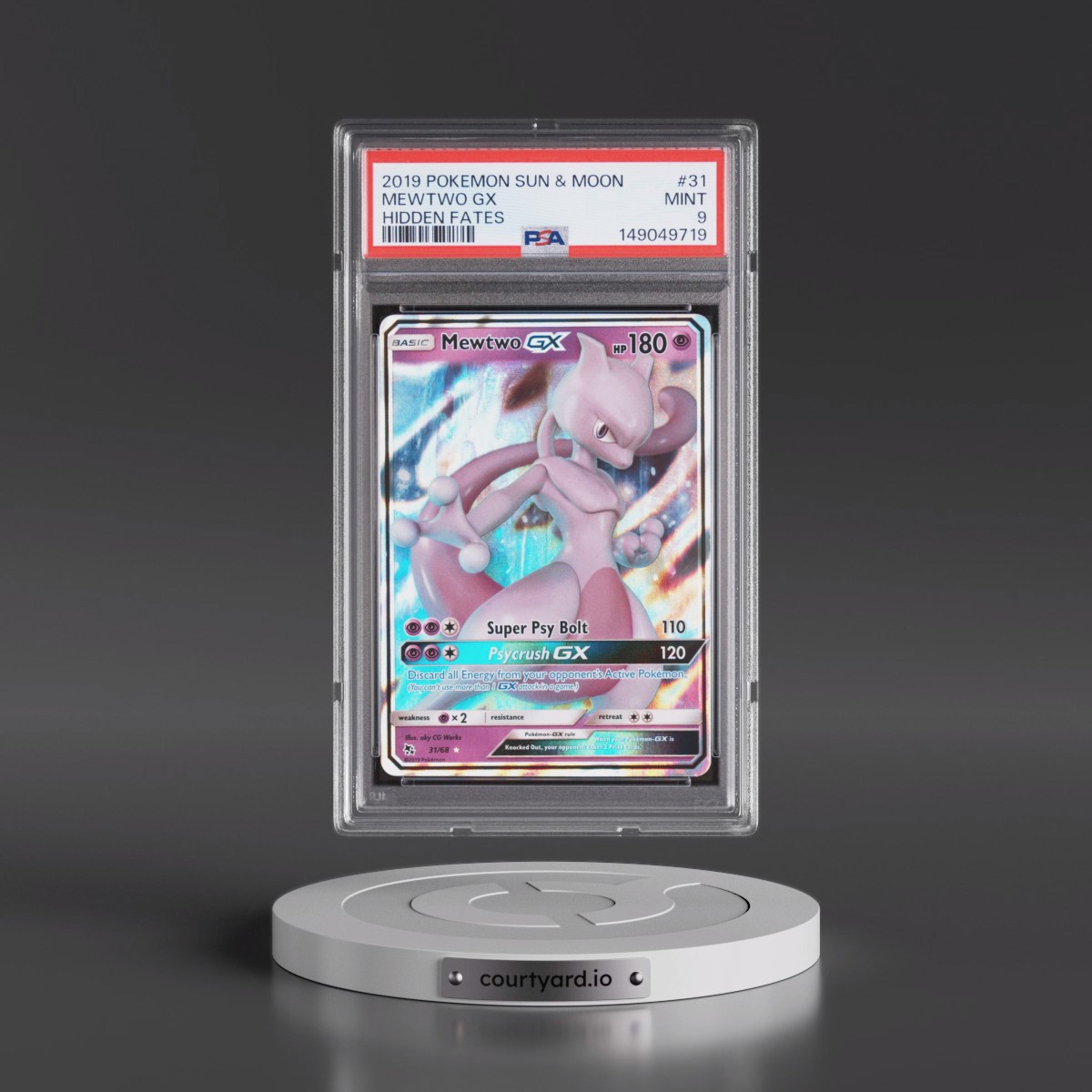 2019 Pokémon Sun & Moon Hidden Fates #31 Mewtwo GX - Holo (PSA 9 MINT)