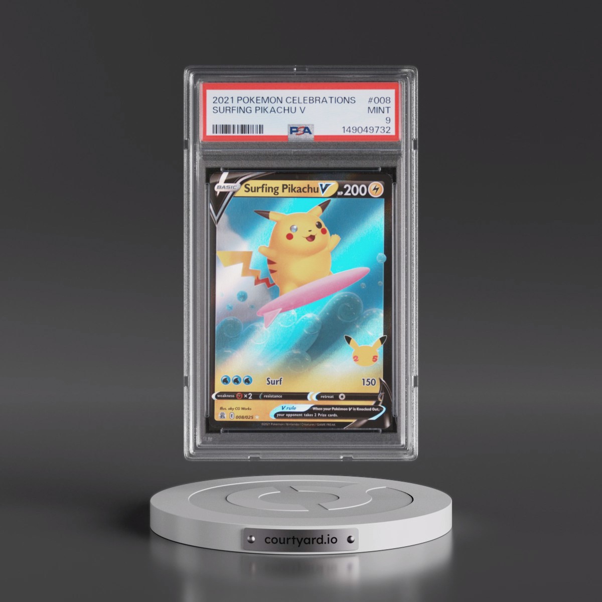 2021 Pokémon Celebrations #008 Surfing Pikachu V - Holo (PSA 9 MINT)