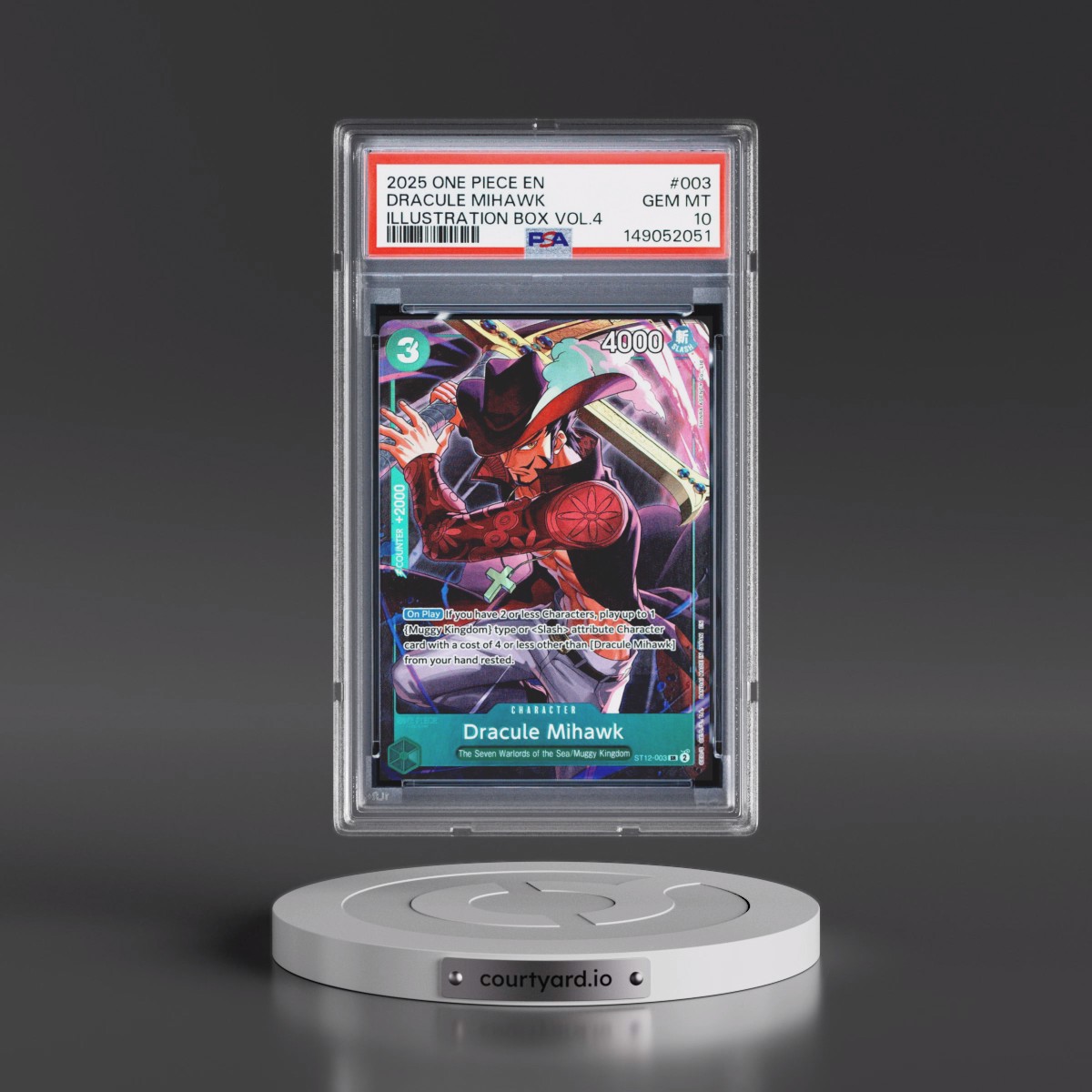 2025 One Piece Promos #003 Dracule Mihawk - Illustration Box Vol.4 (PSA 10 GEM MINT)