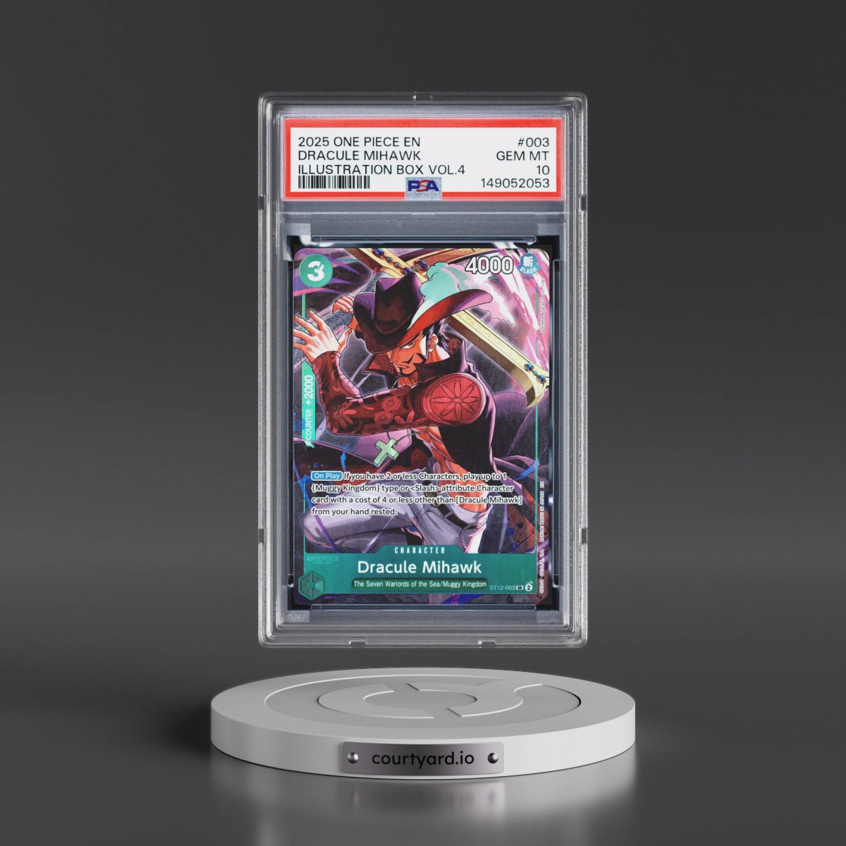 2025 One Piece Promos #003 Dracule Mihawk - Illustration Box Vol.4 (PSA 10 GEM MINT)