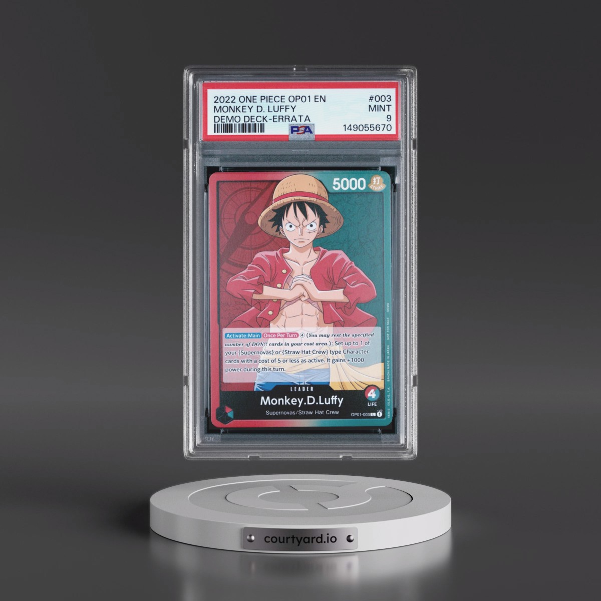 2022 One Piece OP01-Romance Dawn Monkey D. Luffy - Demo Deck-Errata #003 PSA 9