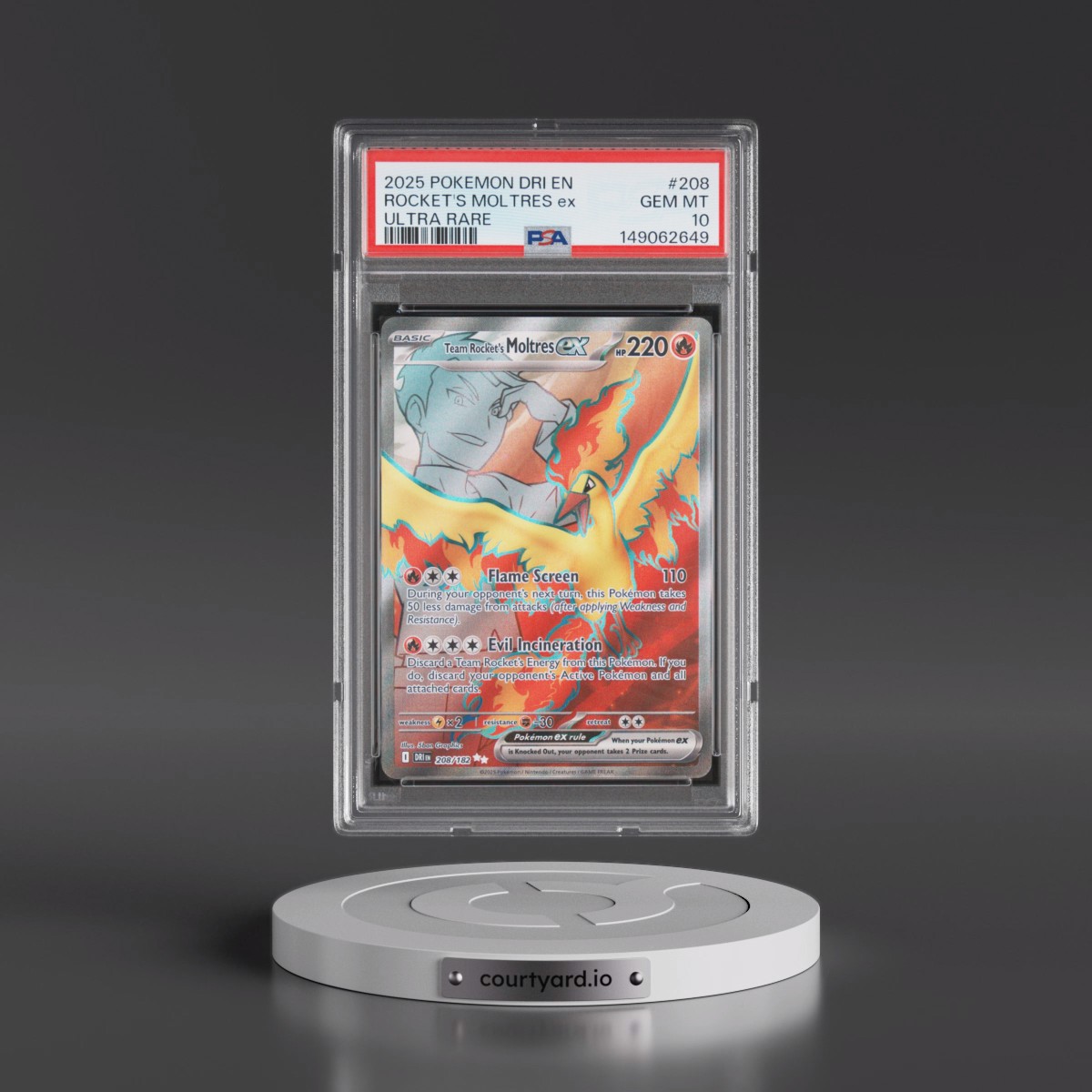 2025 Pokémon Dri EN-Destined Rivals #208 Team Rocket's Moltres EX - Holo Ultra Rare (PSA 10 GEM MINT)