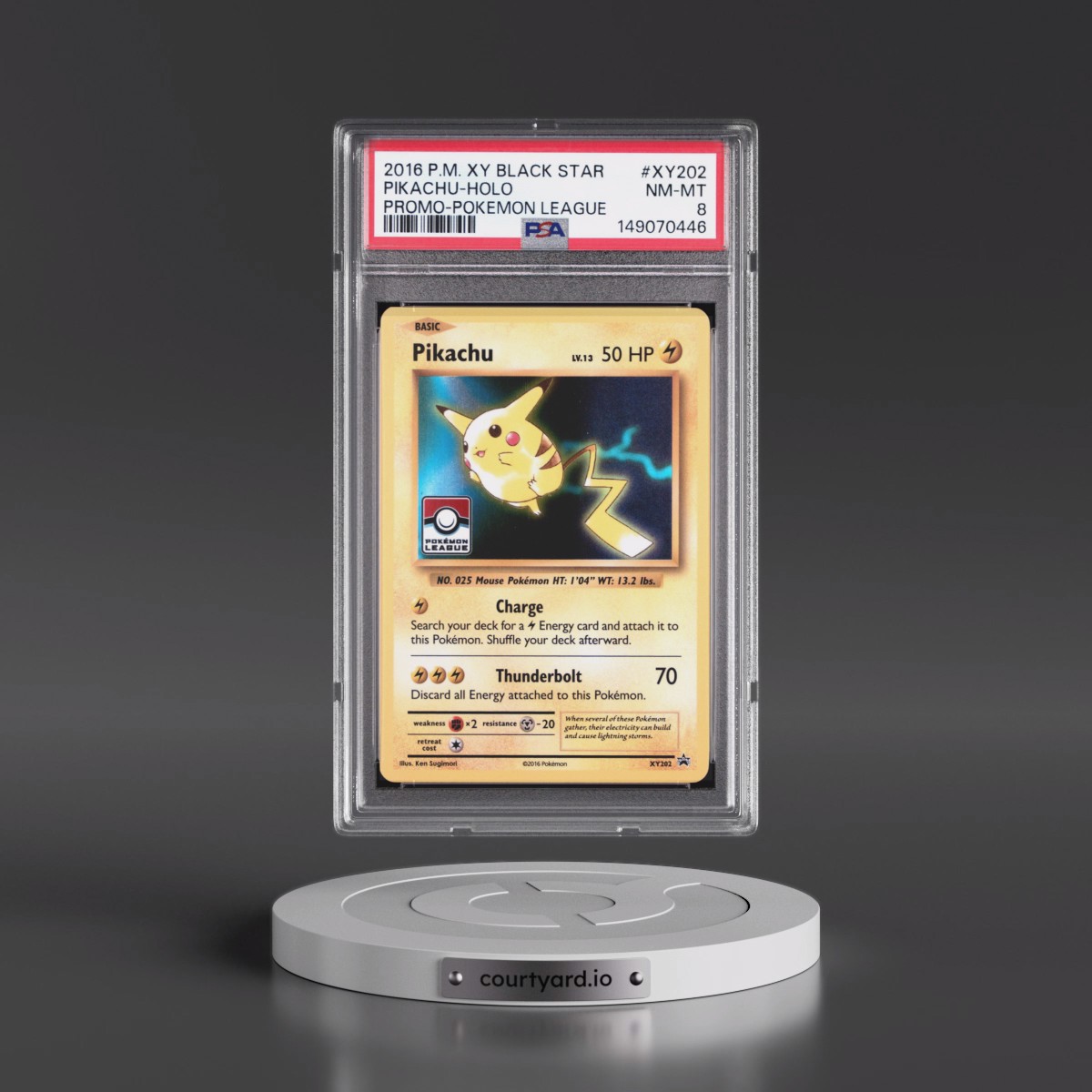 2016 Pokémon XY Black Star Promo #XY202 Pikachu - Holo Pokemon League (PSA 8 NM-MT)