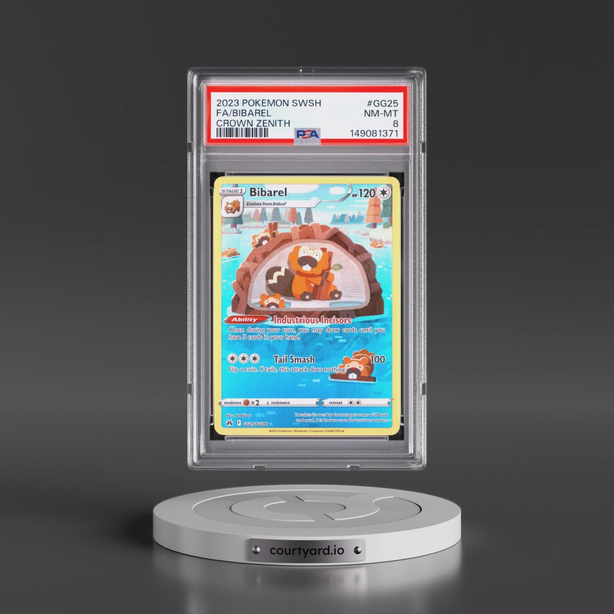 2023 Pokémon Sword and Shield Crown Zenith #GG25 Bibarel - Full Art (PSA 8 NM-MT)