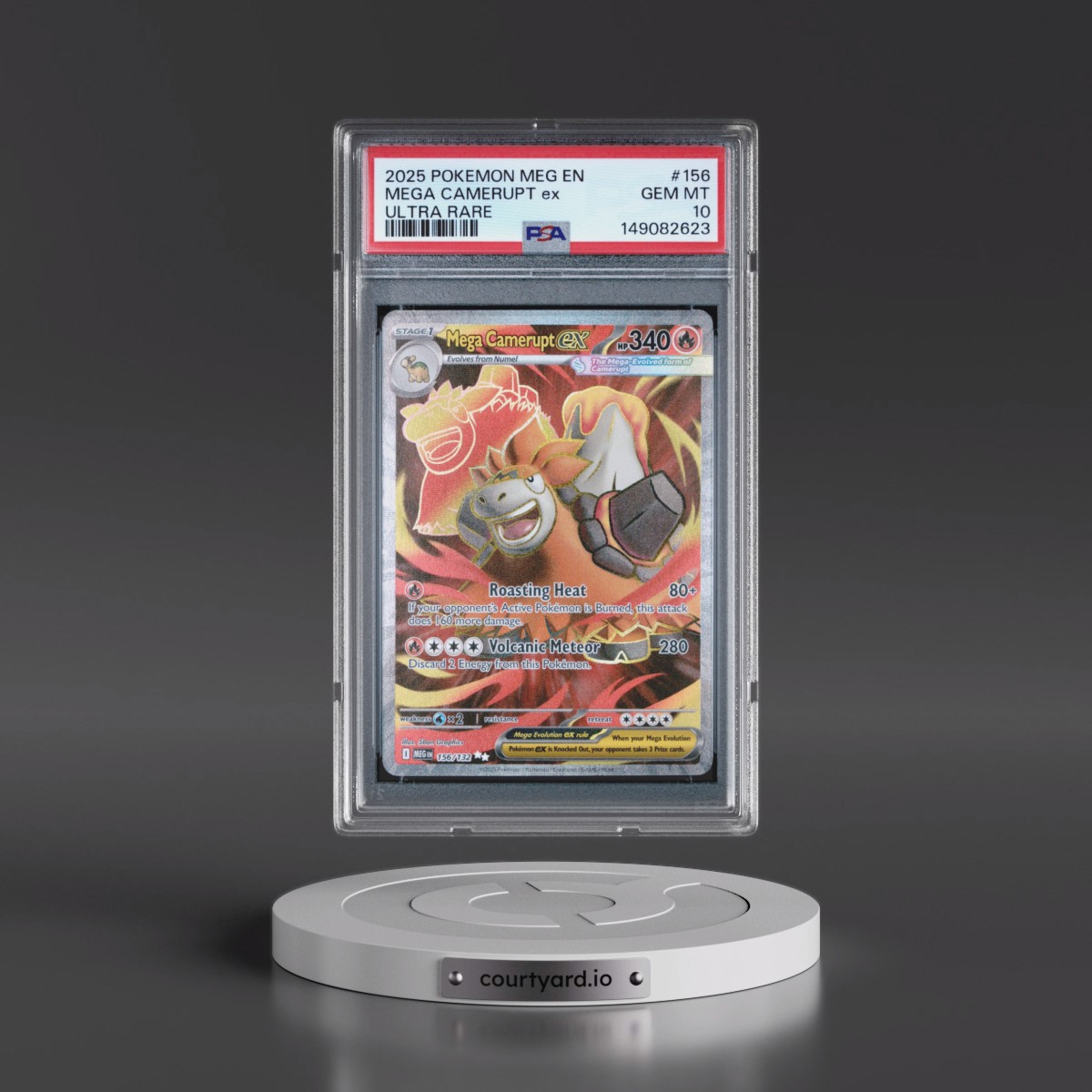 2025 Pokémon Meg EN-Mega Evolution #156 Mega Camerupt EX - Holo Ultra Rare (PSA 10 GEM MINT)