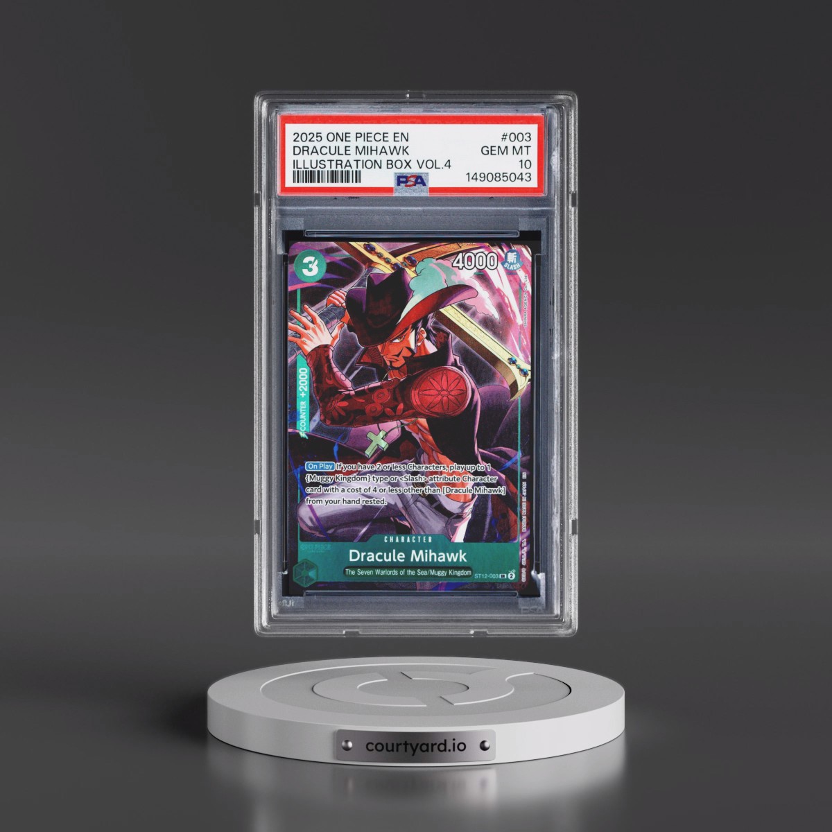 2025 One Piece Promos #003 Dracule Mihawk - Illustration Box Vol.4 (PSA 10 GEM MINT)