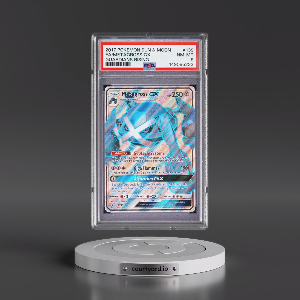 2017 Pokémon Sun & Moon Guardians Rising #139 Metagross GX - Holo Full Art (PSA 8 NM-MT)