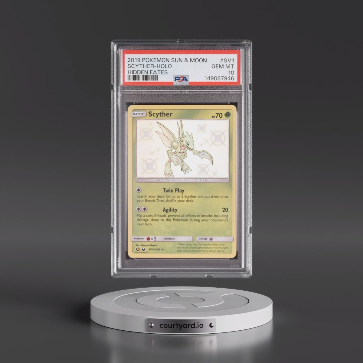 2019 Pokémon Sun & Moon Hidden Fates #SV1 Scyther - Holo (PSA 10 GEM MINT)