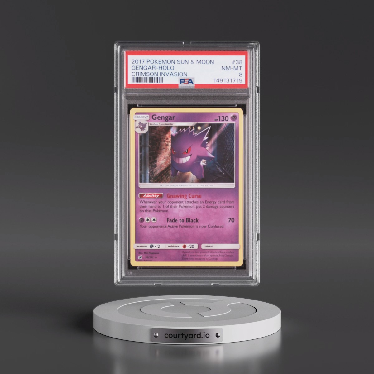 2017 Pokémon Sun & Moon Crimson Invasion #38 Gengar - Holo (PSA 8 NM-MT)