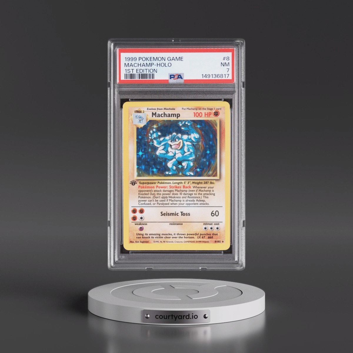 1999 Pokémon Game #8 Machamp - 1st Edition Holo (PSA 7 NM)