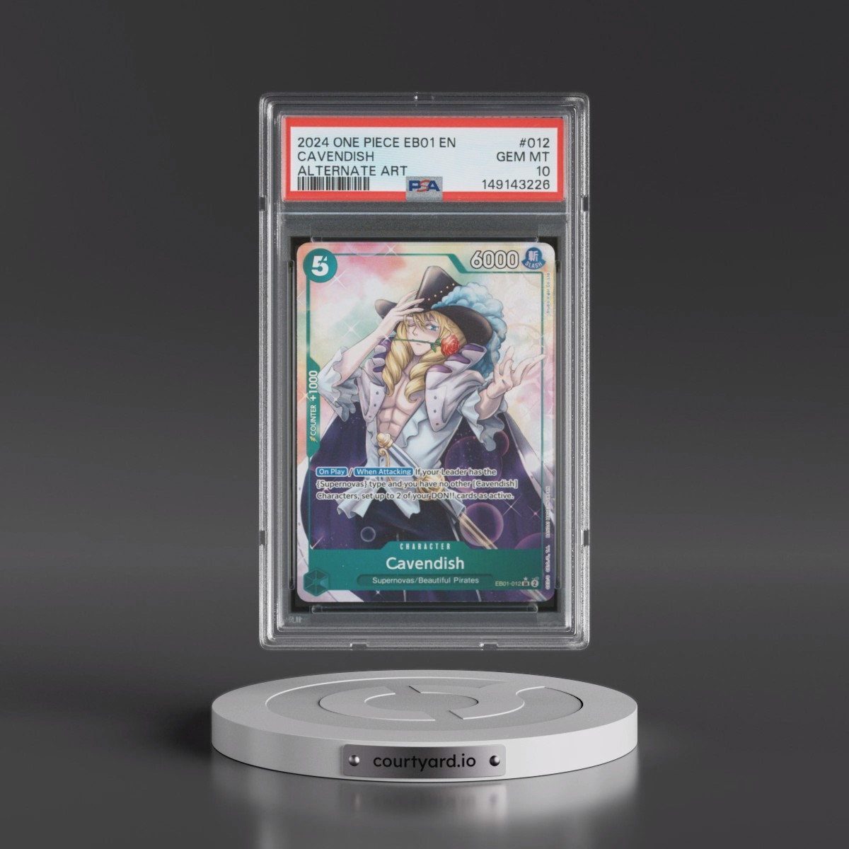 2024 One Piece EB01-Extra Booster -Memorial Collection #012 Cavendish - Alternate Art (PSA 10 GEM MINT)