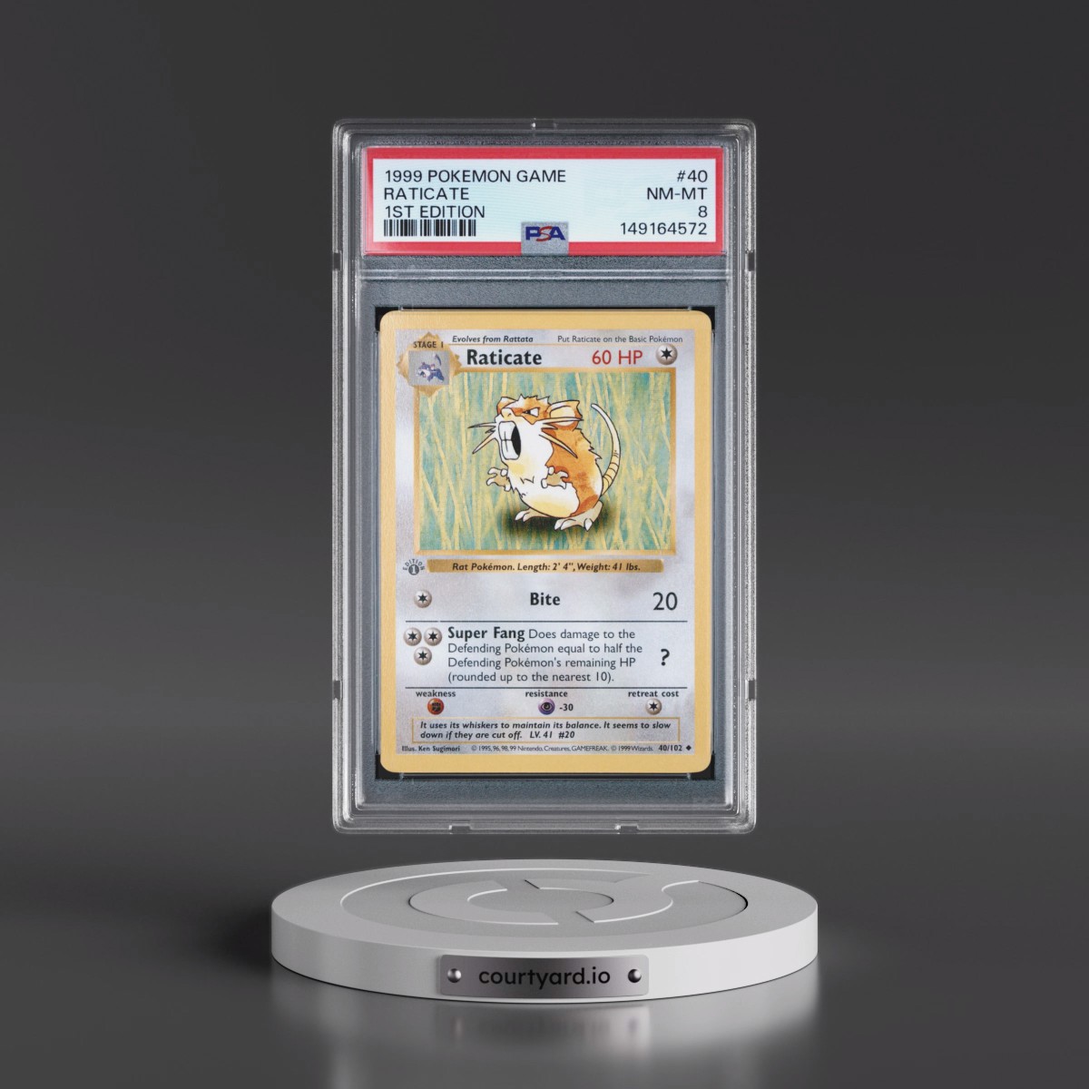 1999 Pokémon Game #40 Raticate - 1st Edition (PSA 8 NM-MT)