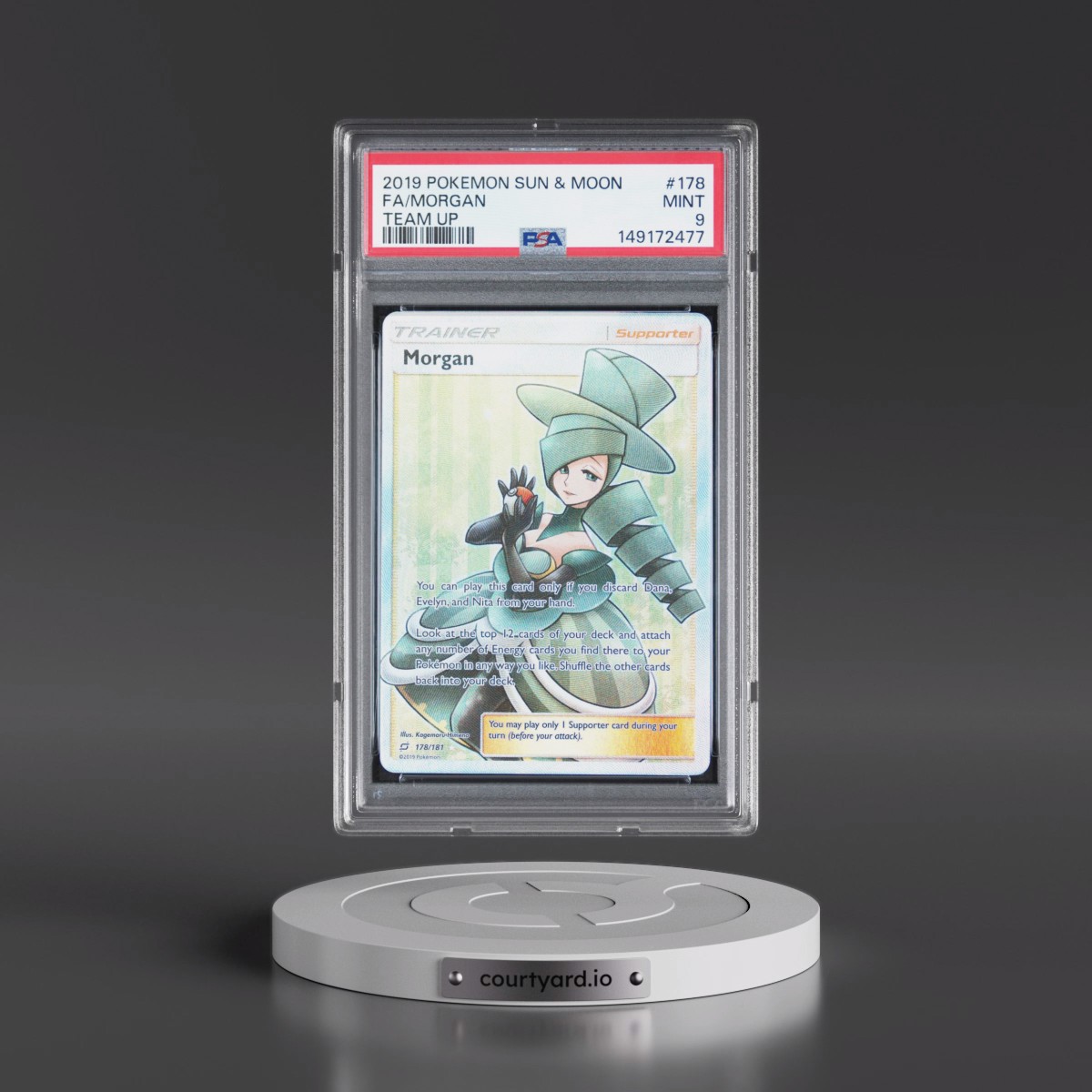2019 Pokémon Sun & Moon Team Up #178 Morgan - Full Art (PSA 9 MINT)