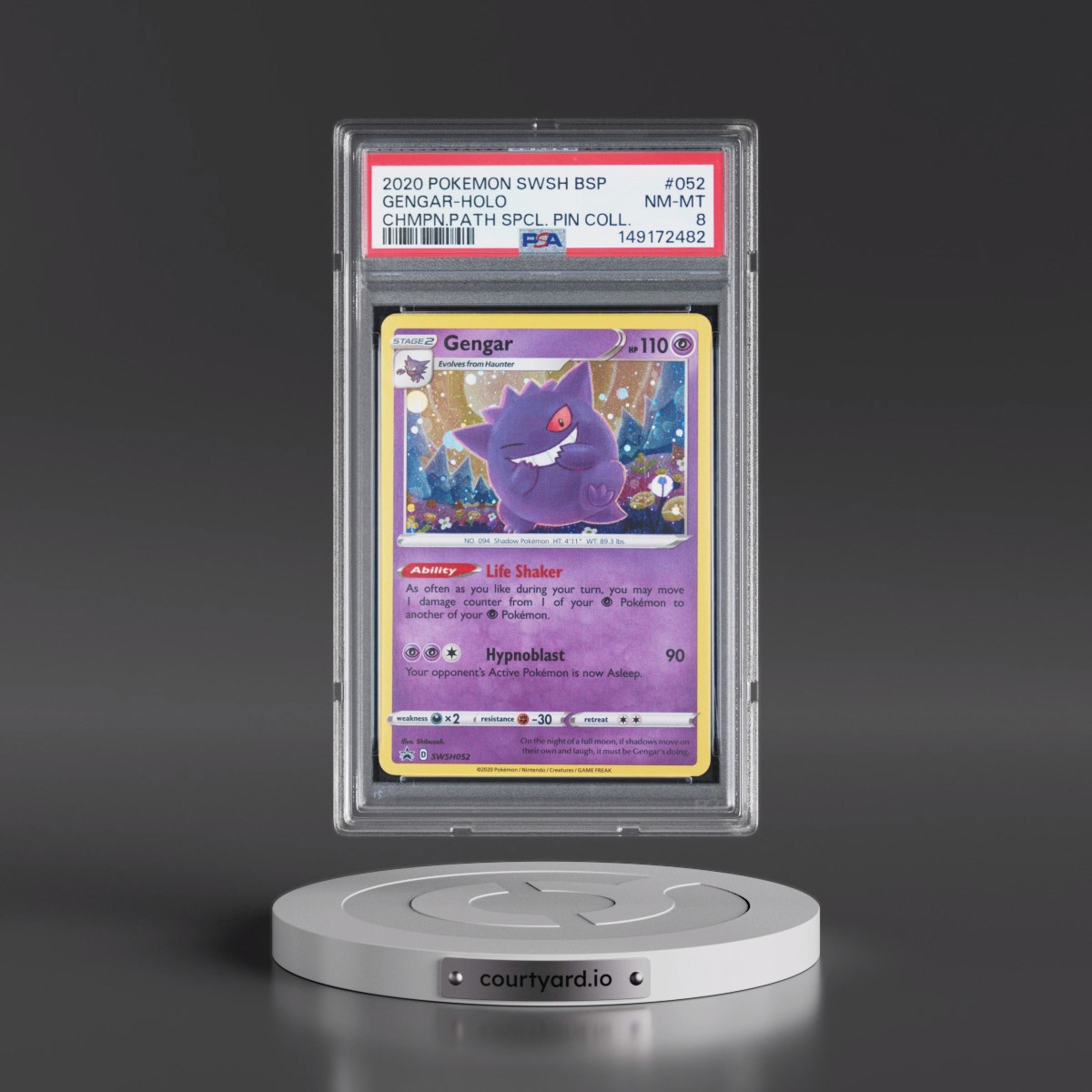2020 Pokémon Swsh Black Star Promo #052 Gengar - Holo Champion's Path Special Pin Collection (PSA 8 NM-MT)