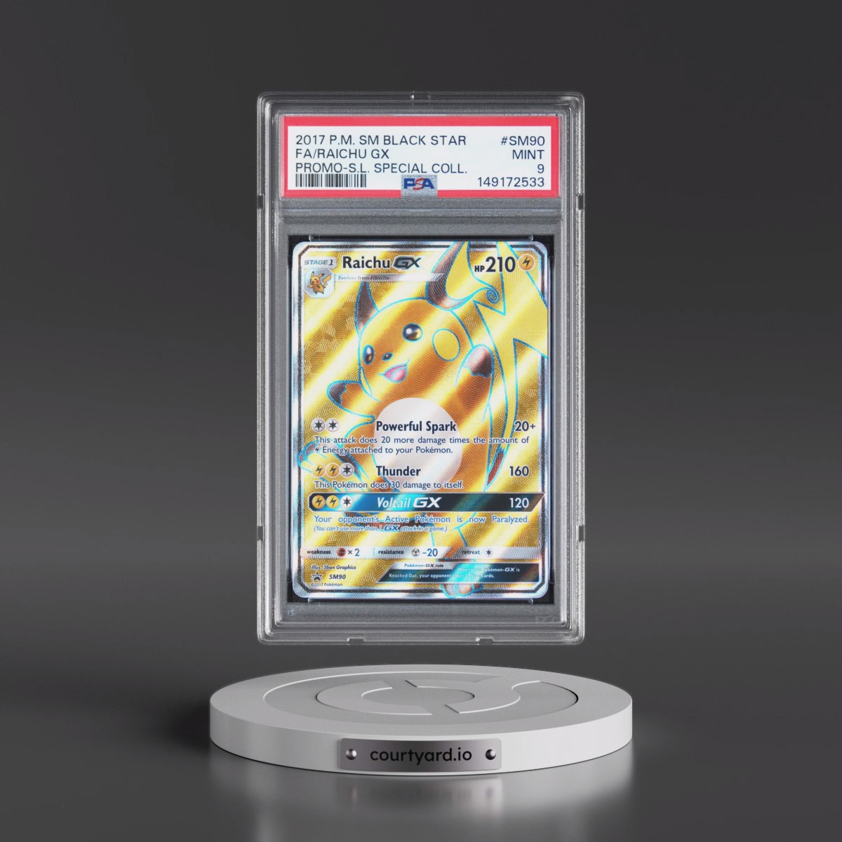 2017 Pokémon SM Black Star Promo #SM90 Raichu GX - Holo Full Art Shining Legends Special Collection (PSA 9 MINT)