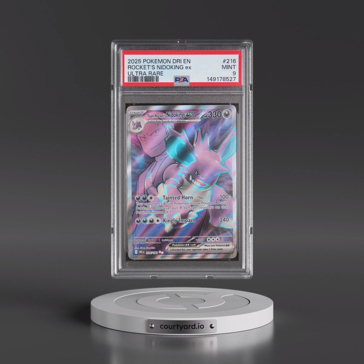 2025 Pokémon Dri EN-Destined Rivals #216 Team Rocket's Nidoking EX - Holo Ultra Rare (PSA 9 MINT)