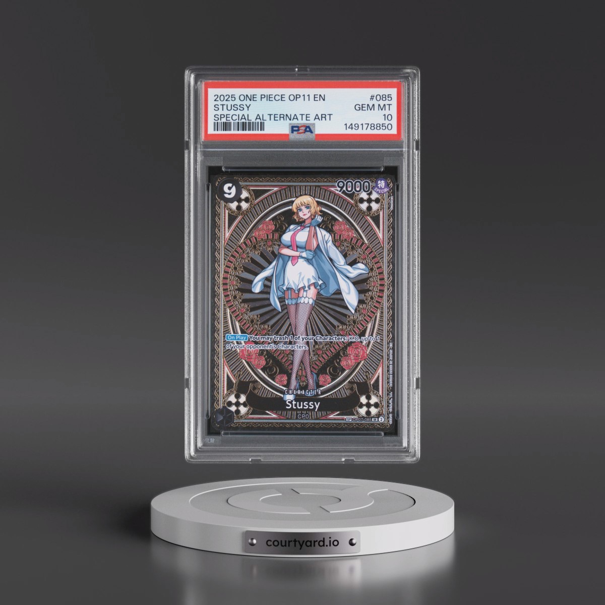 2025 One Piece OP11-A Fist of Divine Speed #085 Stussy - Special Alternate Art (PSA 10 GEM MINT)