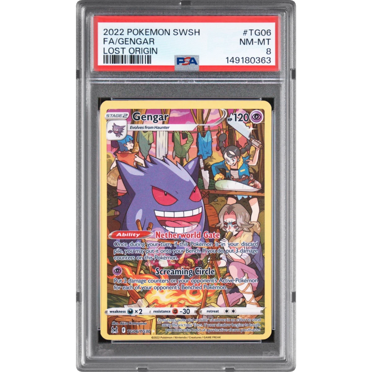 2022 Pokémon Sword & Shield Lost Origin #TG06 Gengar - Full Art (PSA 8 NM-MT)