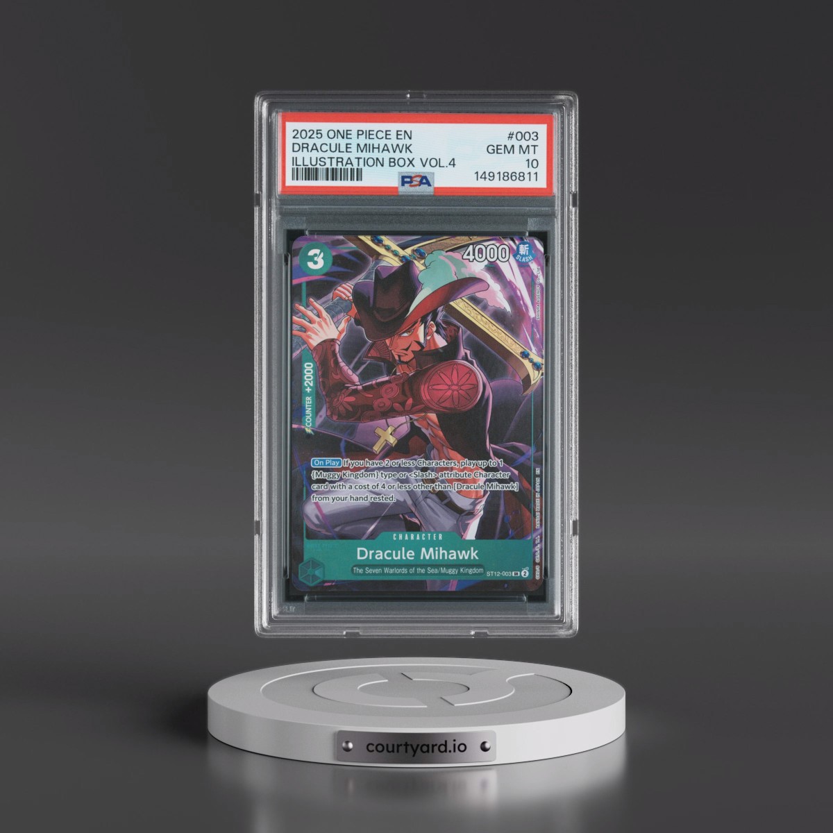2025 One Piece Promos #003 Dracule Mihawk - Illustration Box Vol.4 (PSA 10 GEM MINT)