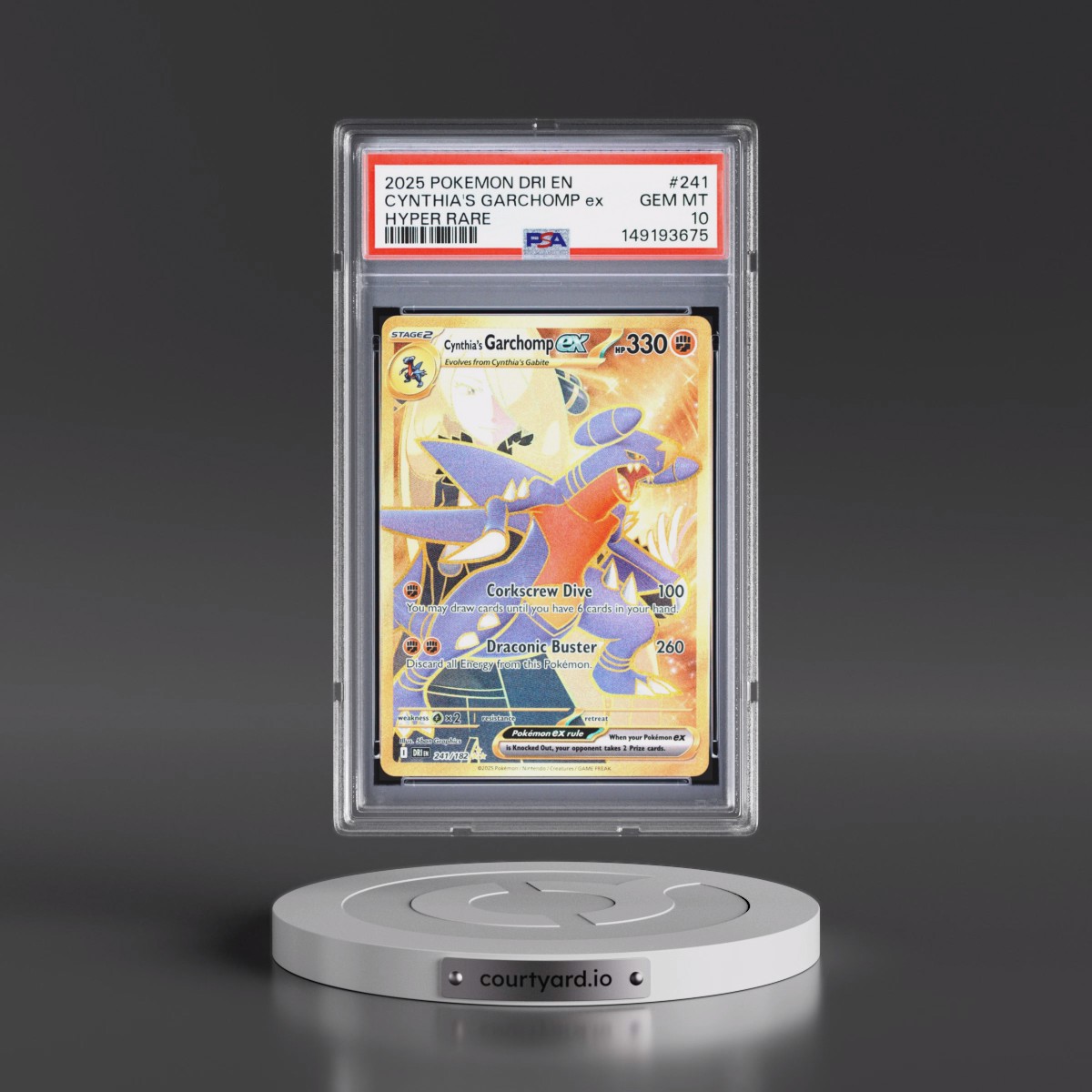 2025 Pokémon Dri EN-Destined Rivals #241 Cynthia's Garchomp EX - Holo Hyper Rare (PSA 10 GEM MINT)