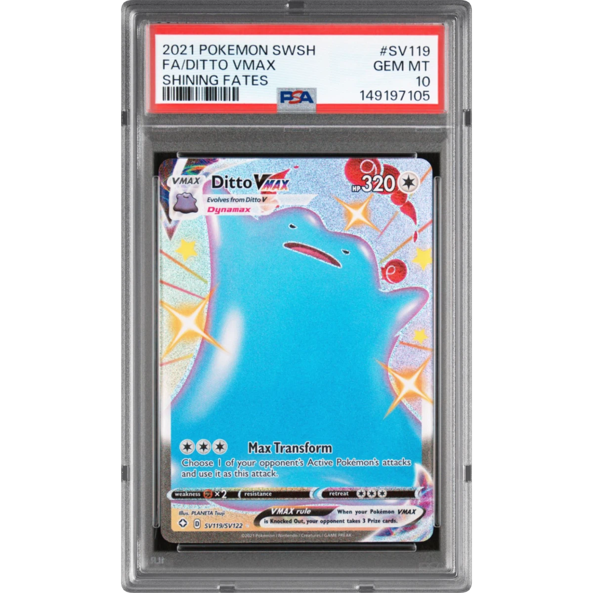 2021 Pokémon Sword & Shield Shining Fates #SV119 Ditto Vmax - Full Art (PSA 10 GEM MINT)