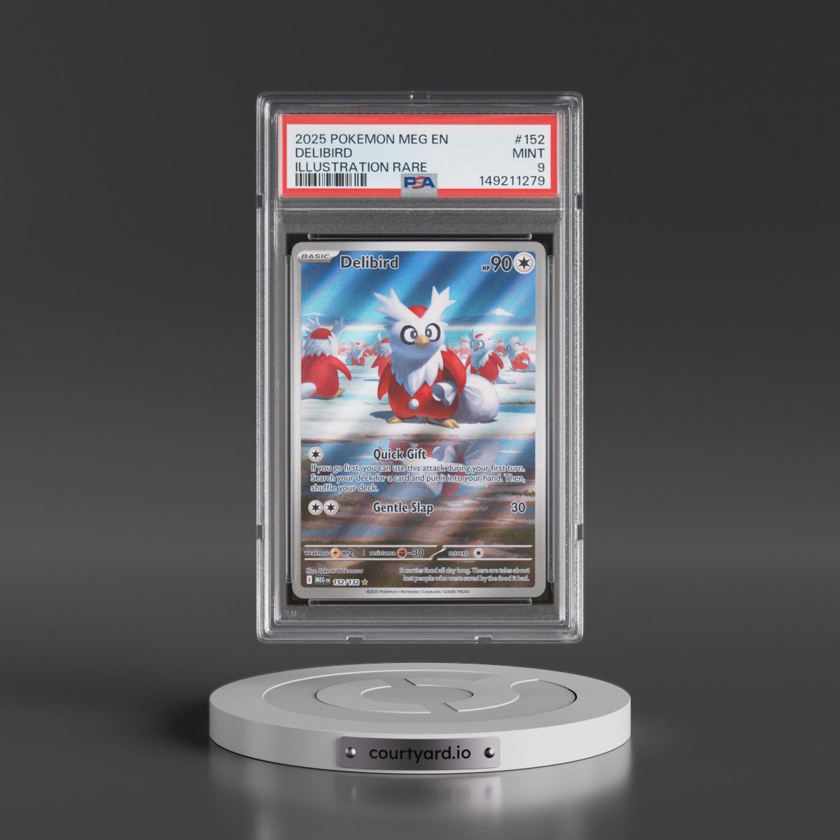 2025 Pokémon Meg EN-Mega Evolution #152 Delibird - Illustration Rare (PSA 9 MINT)