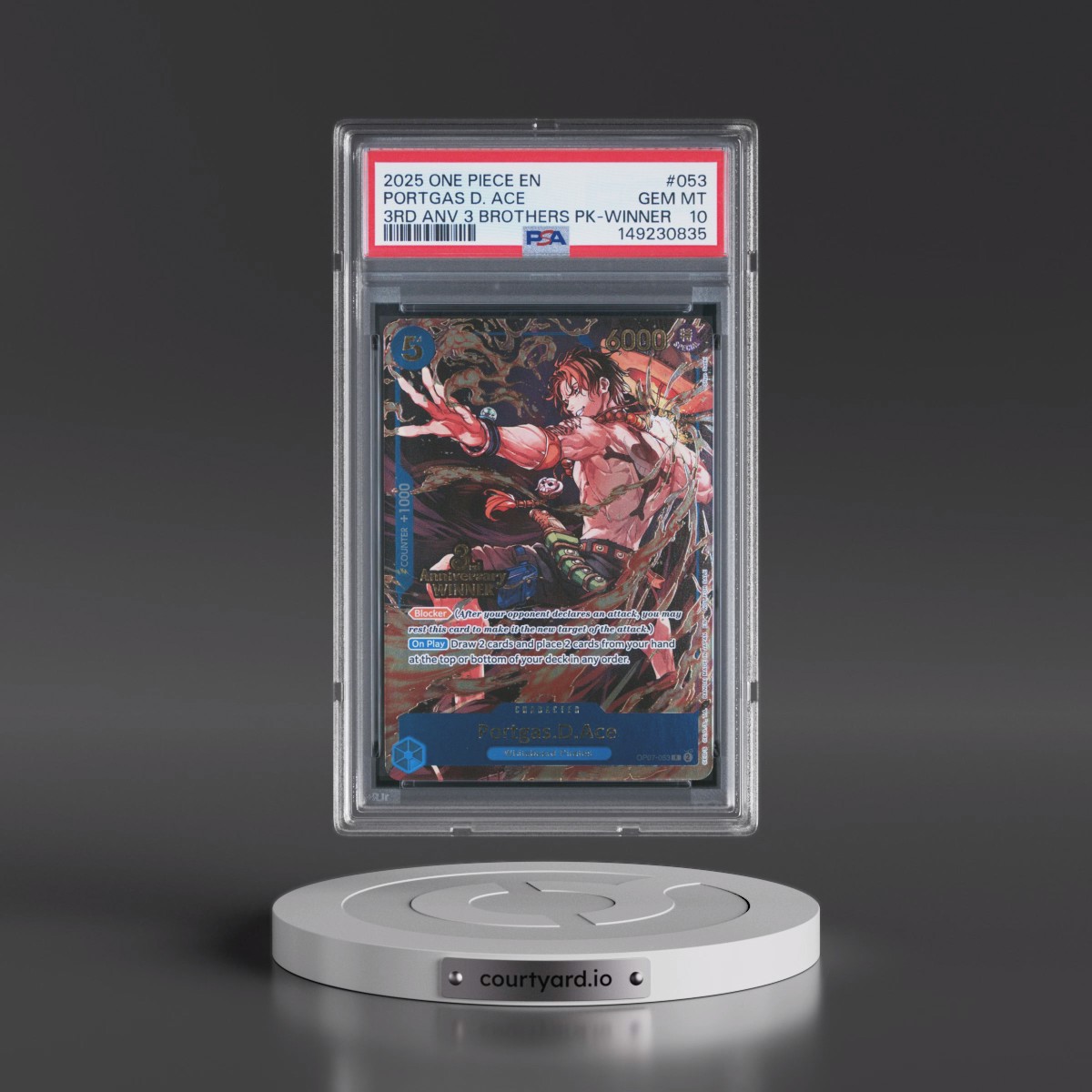 2025 One Piece 3rd Anniversary Tournament 3 Brothers Pack #053 Portgas D. Ace - Winner (PSA 10 GEM MINT)