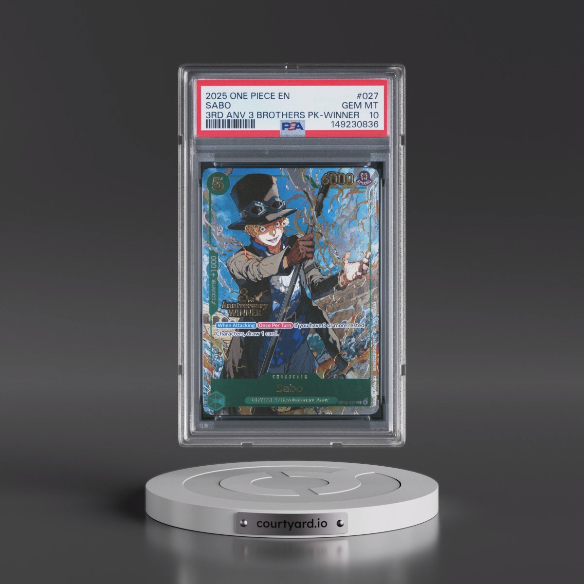 2025 One Piece 3rd Anniversary Tournament 3 Brothers Pack #027 Sabo - Winner (PSA 10 GEM MINT)