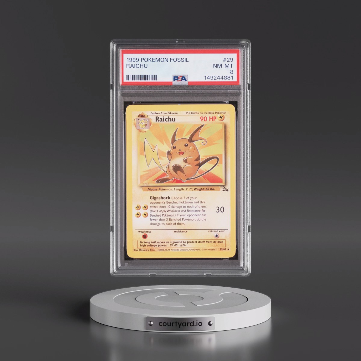 1999 Pokémon Fossil #29 Raichu (PSA 8 NM-MT)