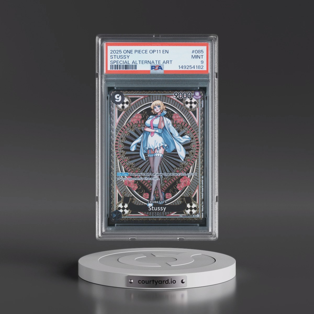 2025 One Piece OP11-A Fist of Divine Speed #085 Stussy - Special Alternate Art (PSA 9 MINT)