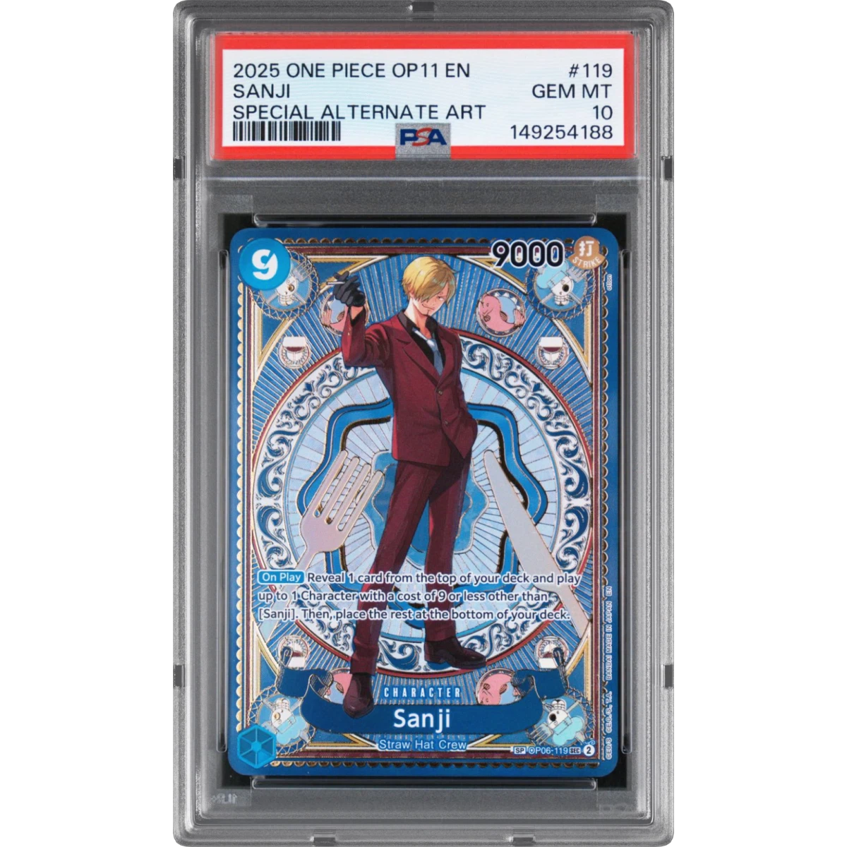 2025 One Piece OP11-A Fist of Divine Speed #119 Sanji - Special Alternate Art (PSA 10 GEM MINT)