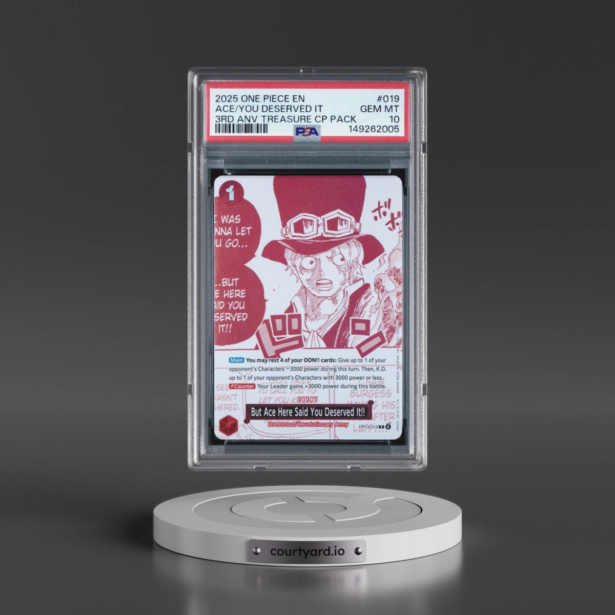 2025 One Piece 3rd Anniversary! One Piece Card Treasure Campaign Pack #019 But Ace Here Said You Deserved It!! (PSA 10 GEM MINT)