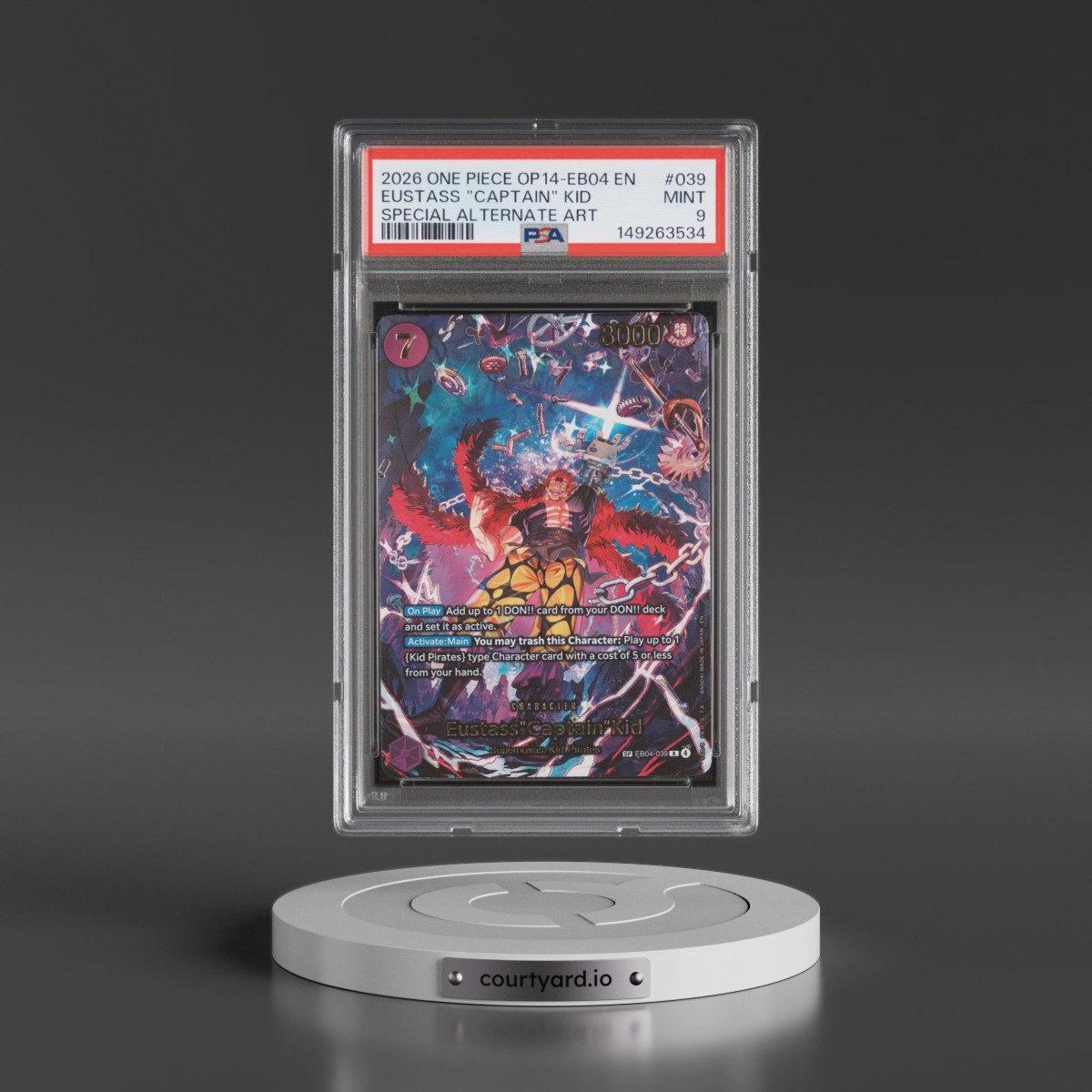 2026 One Piece OP14-EB04-the Azure Sea's Seven #039 Eustass "Captain" Kid - Special Alternate Art (PSA 9 MINT)