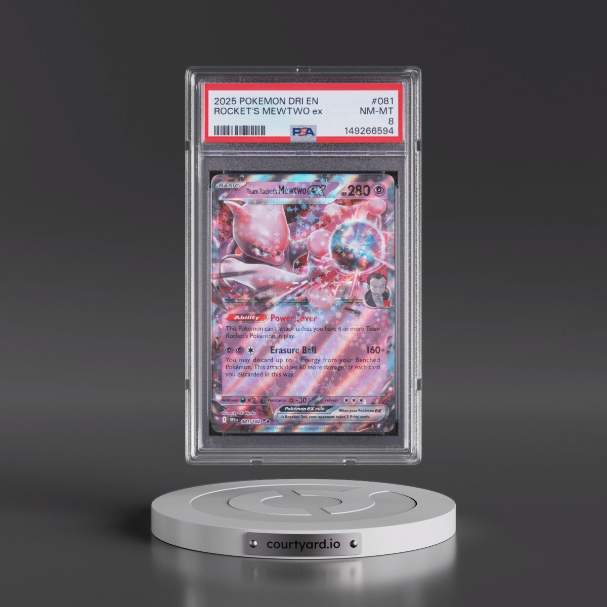 2025 Pokémon Dri EN-Destined Rivals #081 Team Rocket's Mewtwo EX - Holo (PSA 8 NM-MT)