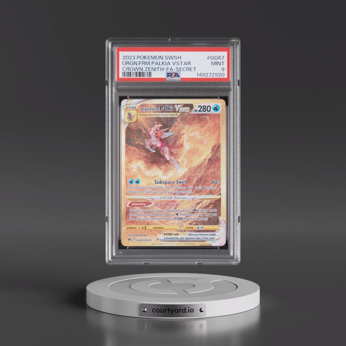 2023 Pokémon Sword and Shield Crown Zenith #GG67 Origin Forme Palkia Vstar - Full Art Secret (PSA 9 MINT)