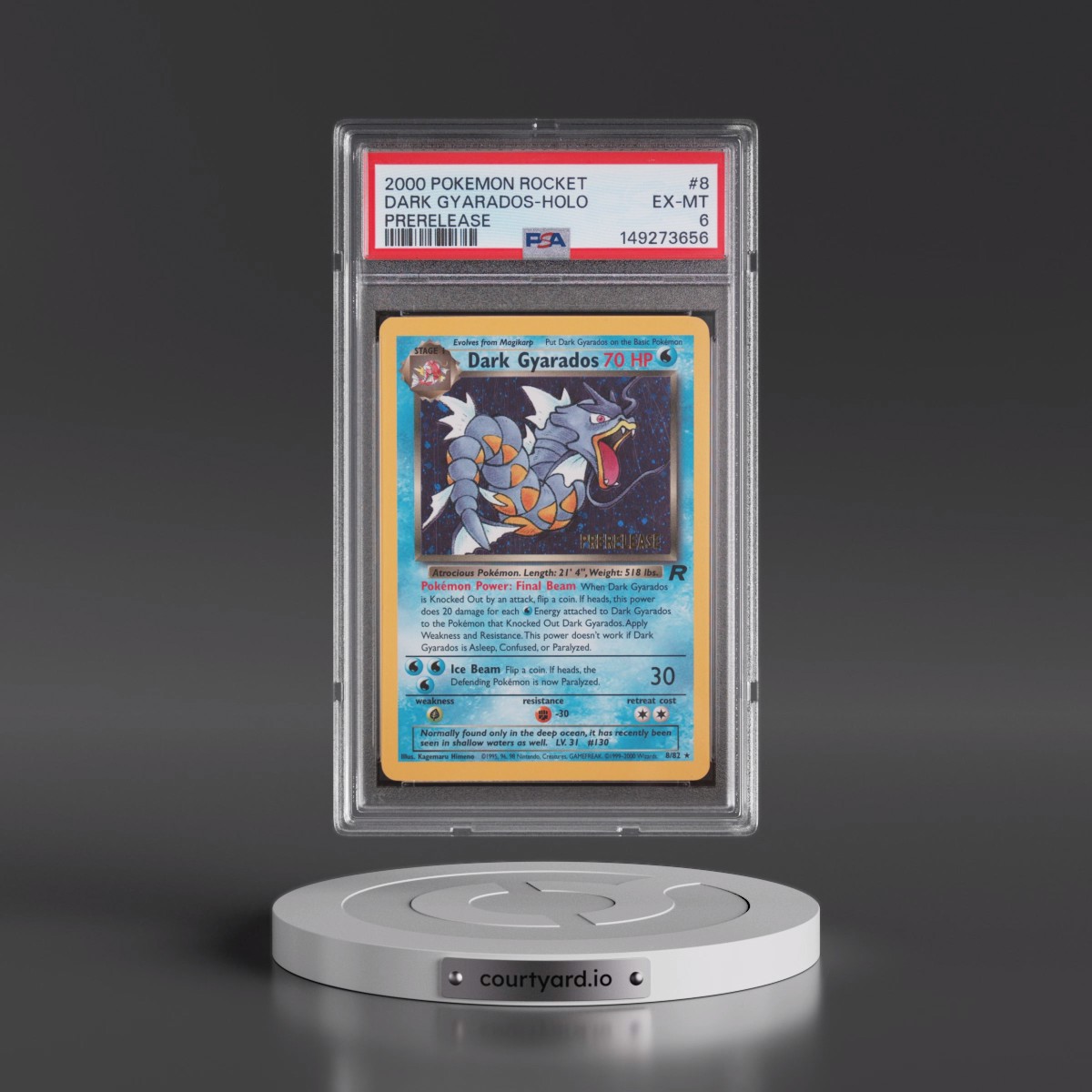 2000 Pokémon Rocket #8 Dark Gyarados - Holo Prerelease (PSA 6 EX-MT)