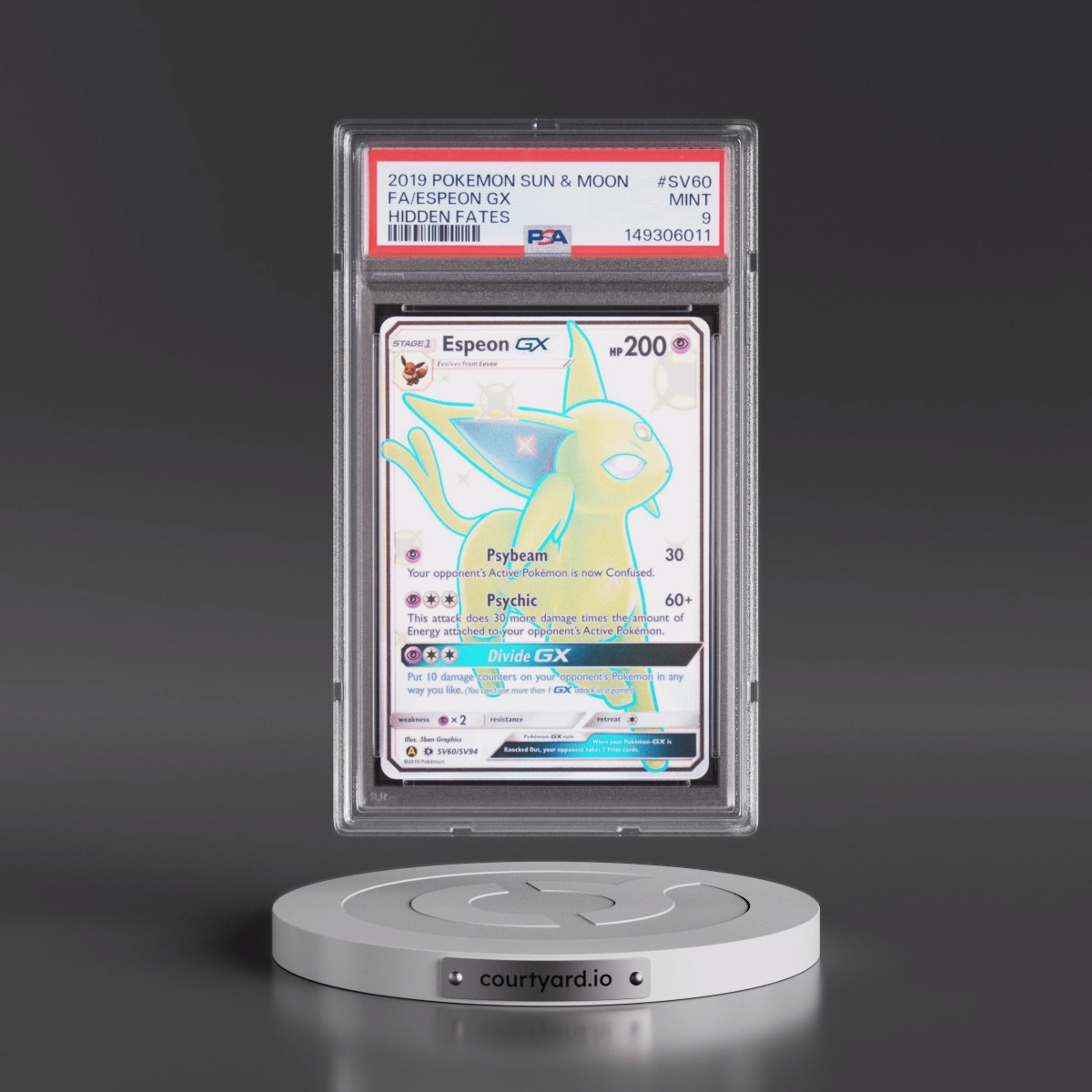 2019 Pokémon Sun & Moon Hidden Fates #SV60 Espeon GX - Holo Full Art (PSA 9 MINT)