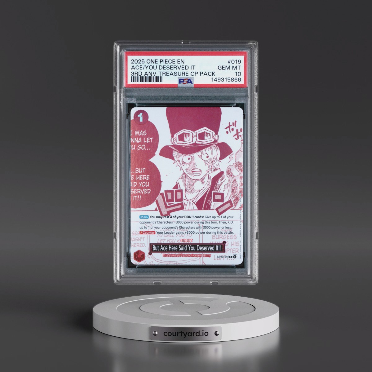 2025 One Piece 3rd Anniversary! One Piece Card Treasure Campaign Pack #019 But Ace Here Said You Deserved It!! (PSA 10 GEM MINT)