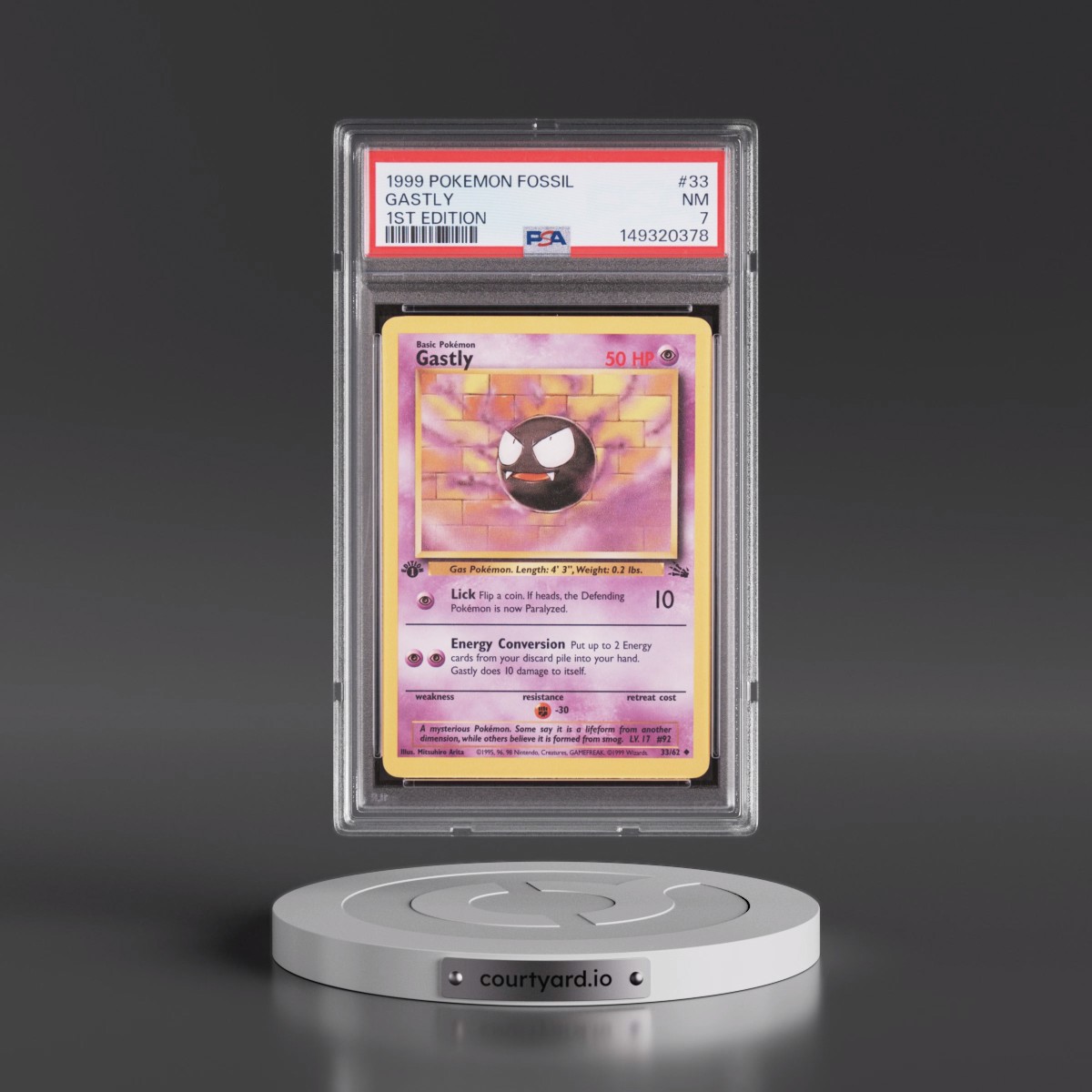 1999 Pokémon Fossil #33 Gastly - 1st Edition (PSA 7 NM)