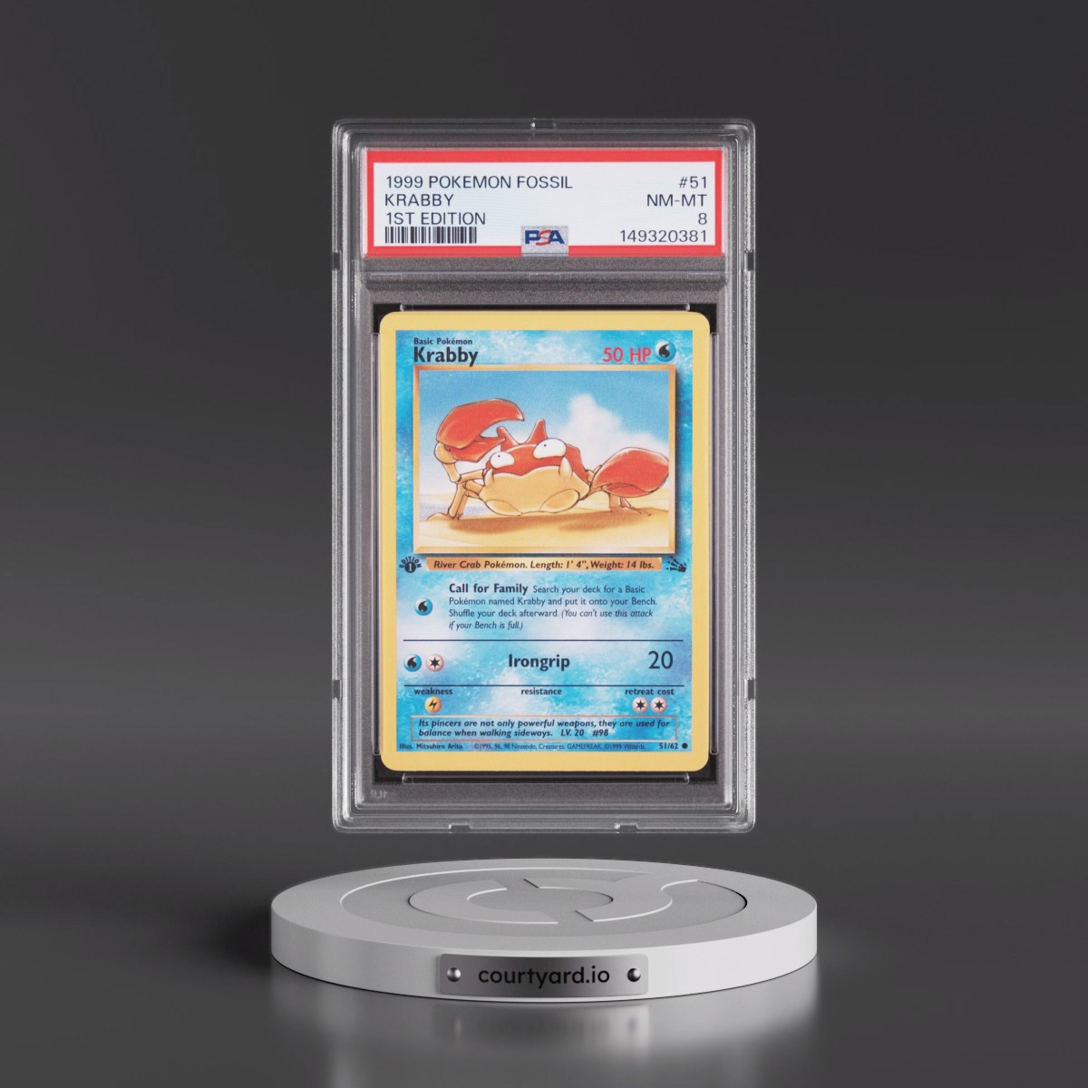 1999 Pokémon Fossil #51 Krabby - 1st Edition (PSA 8 NM-MT)