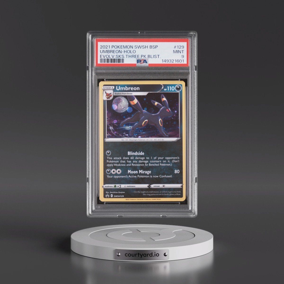 2021 Pokémon Swsh Black Star Promo #129 Umbreon - Holo Evolving Skies Three Pack Blisters (PSA 9 MINT)