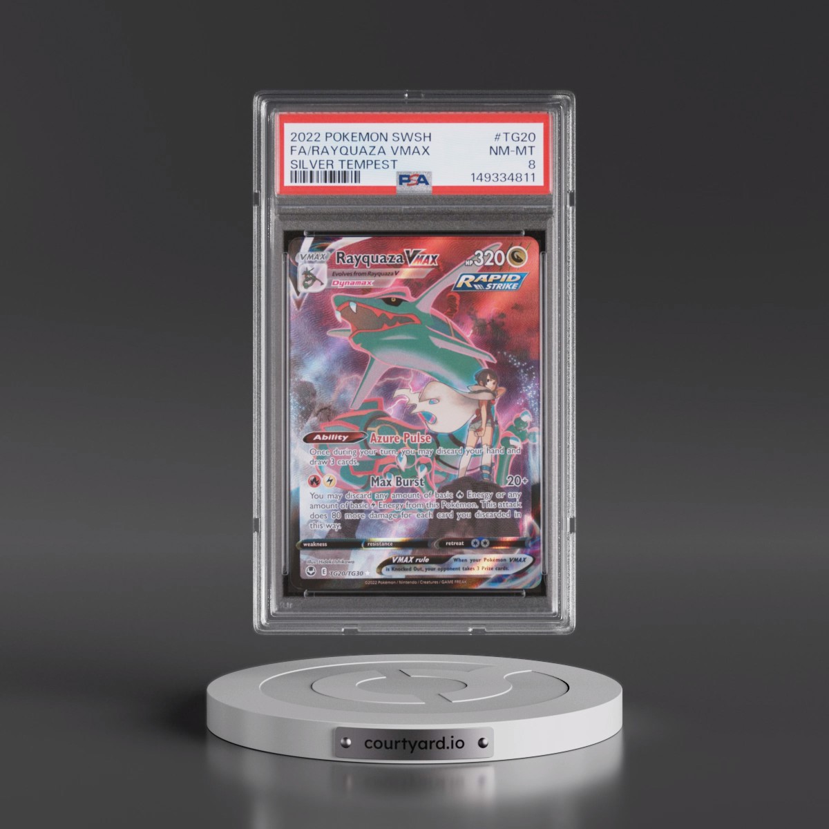 2022 Pokémon Sword & Shield Silver Tempest #TG20 Rayquaza Vmax - Full Art (PSA 8 NM-MT)