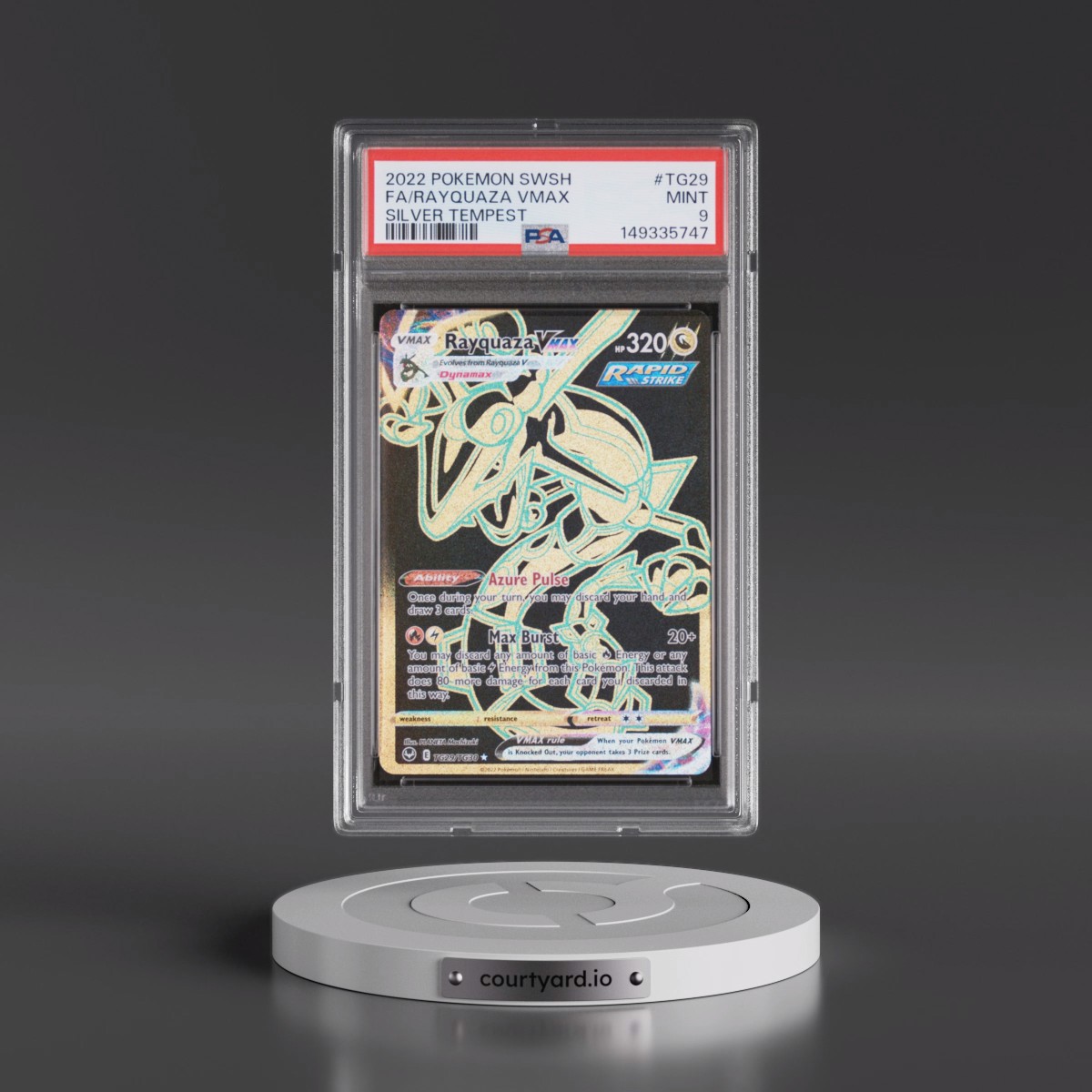 2022 Pokémon Sword & Shield Silver Tempest #TG29 Rayquaza Vmax - Full Art (PSA 9 MINT)