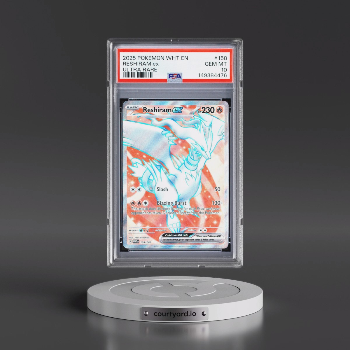2025 Pokémon Wht EN-White Flare #158 Reshiram EX - Holo Ultra Rare (PSA 10 GEM MINT)