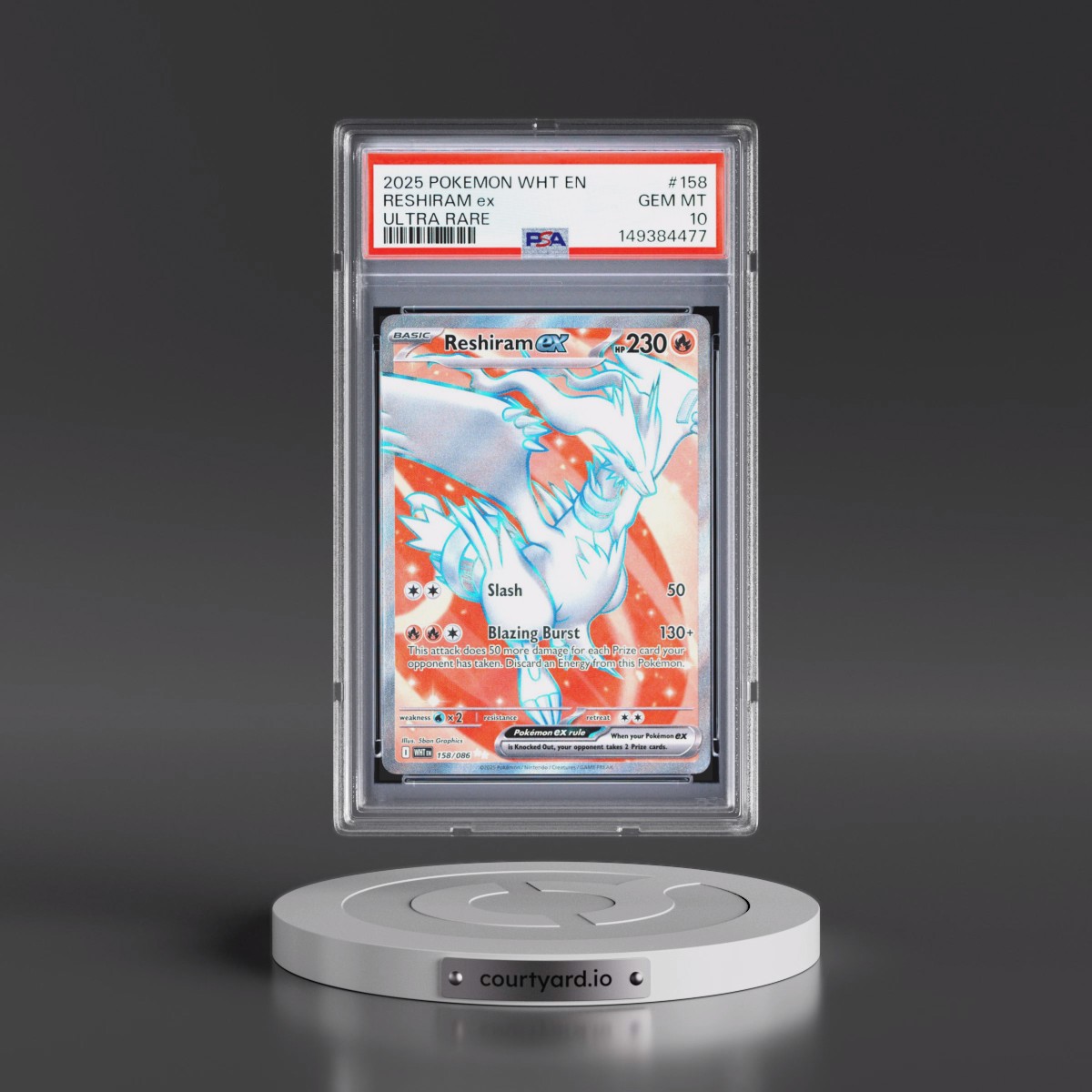 2025 Pokémon Wht EN-White Flare #158 Reshiram EX - Holo Ultra Rare (PSA 10 GEM MINT)