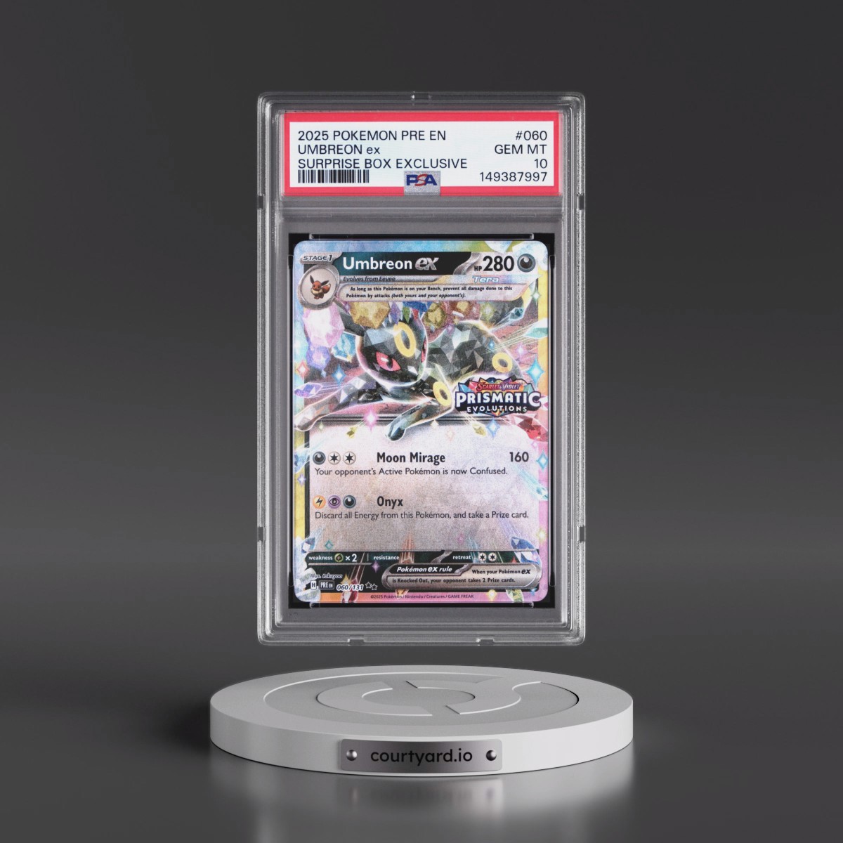 2025 Pokémon Pre EN-Prismatic Evolutions #060 Umbreon EX - Holo Surprise Box Exclusive (PSA 10 GEM MINT)