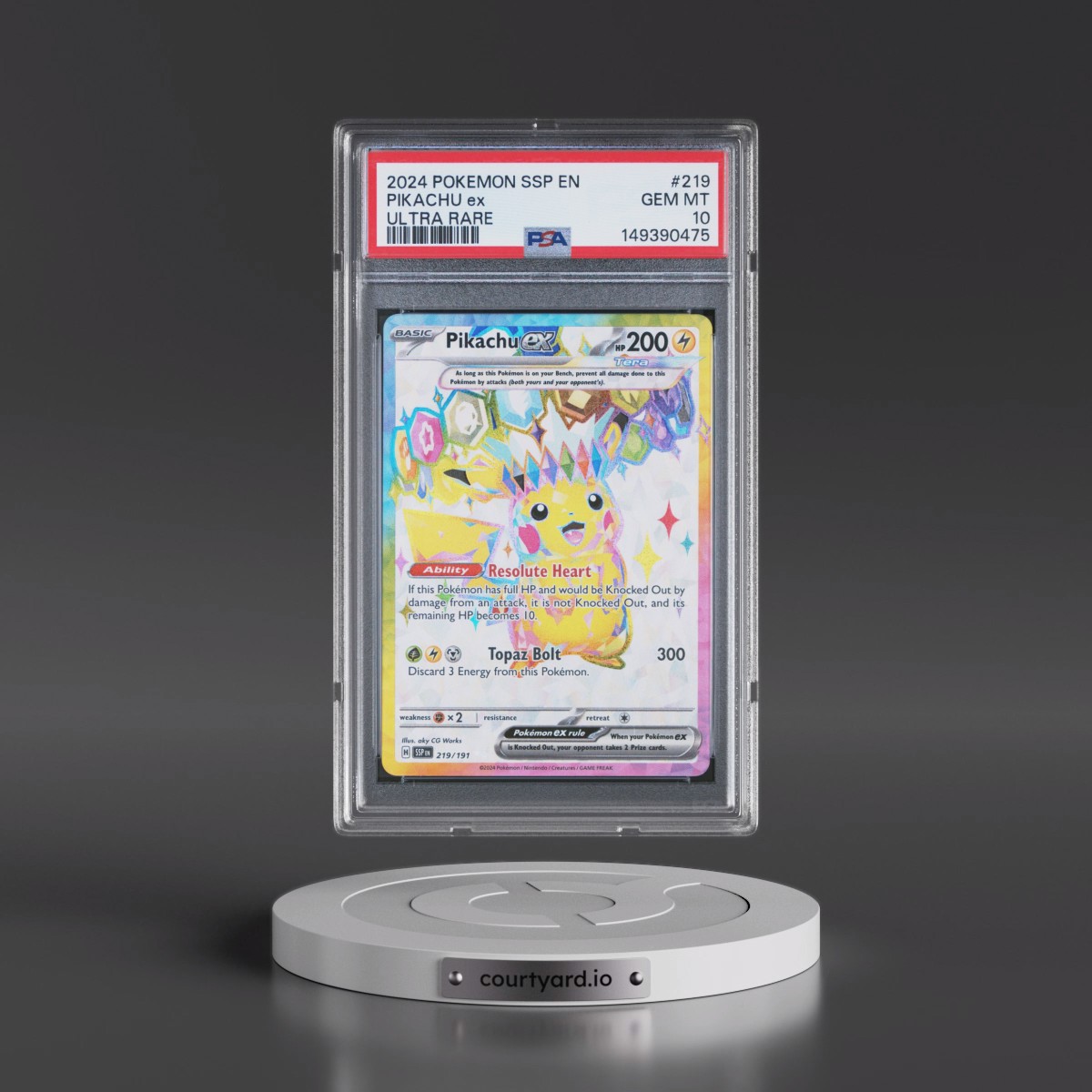2024 Pokémon Ssp EN-Surging Sparks #219 Pikachu EX - Holo Ultra Rare (PSA 10 GEM MINT)