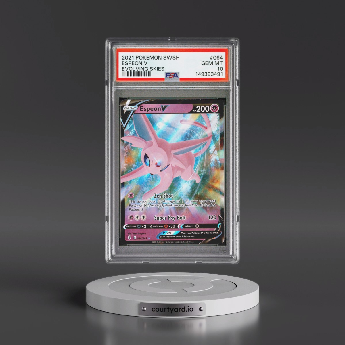2021 Pokémon Sword & Shield Evolving Skies #064 Espeon V - Holo (PSA 10 GEM MINT)